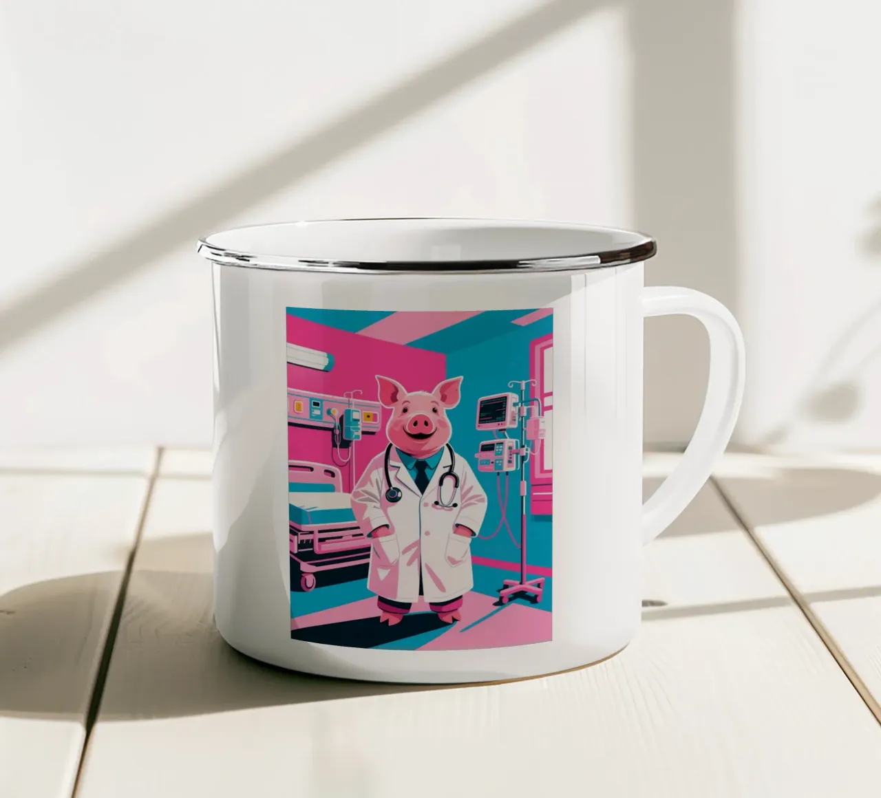 Dokter Piggy emaille mok van knowledge