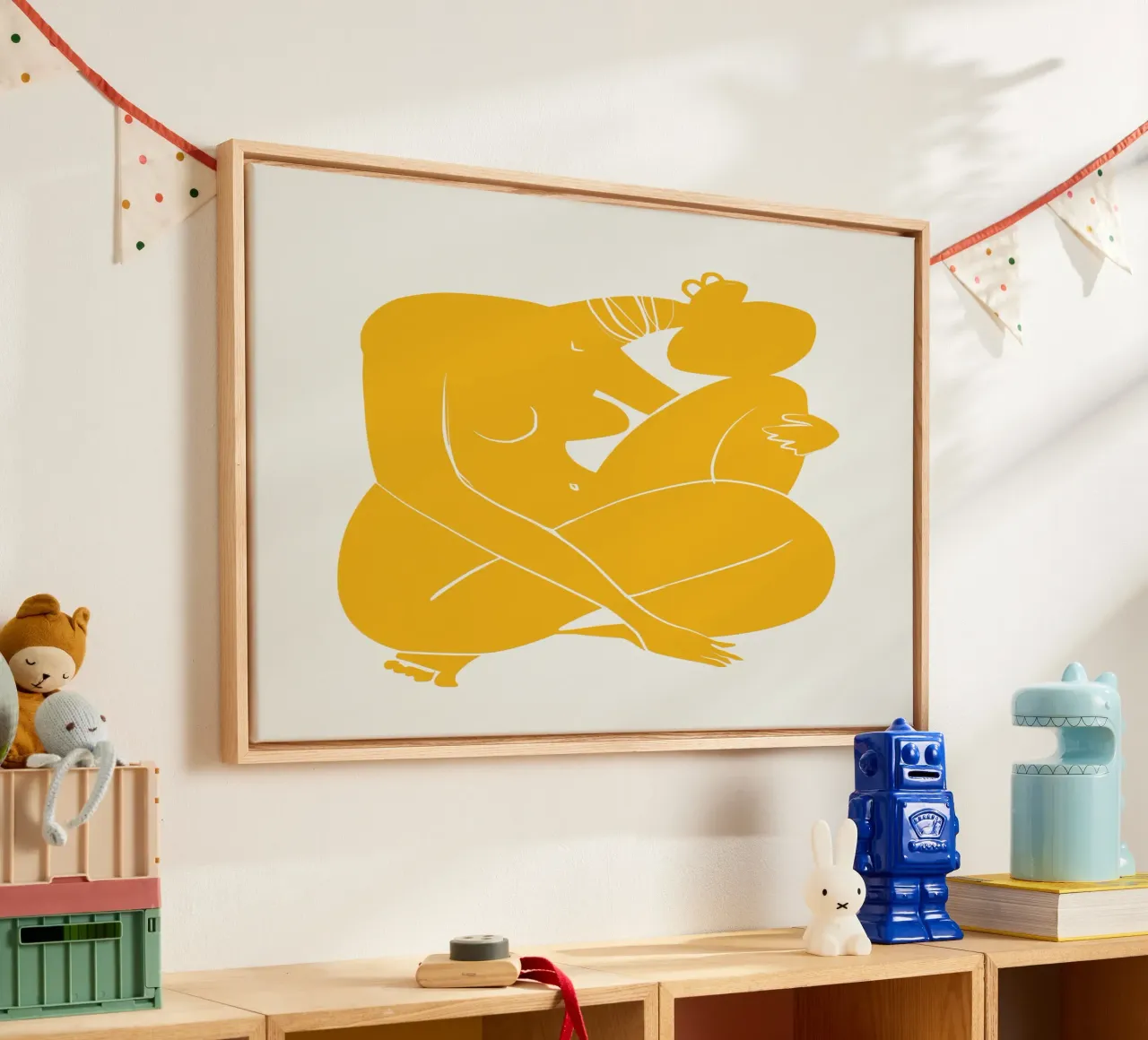 Naakt op geel 03 canvas met Baklijst van Little Dean