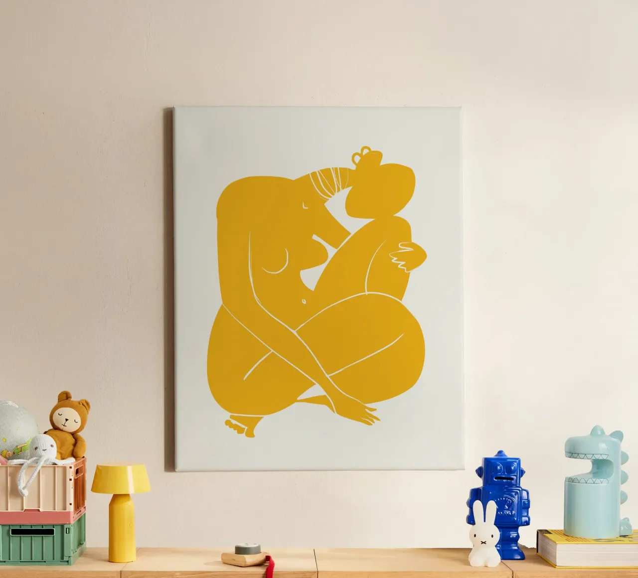Naakt op geel 03 canvas met Baklijst van Little Dean