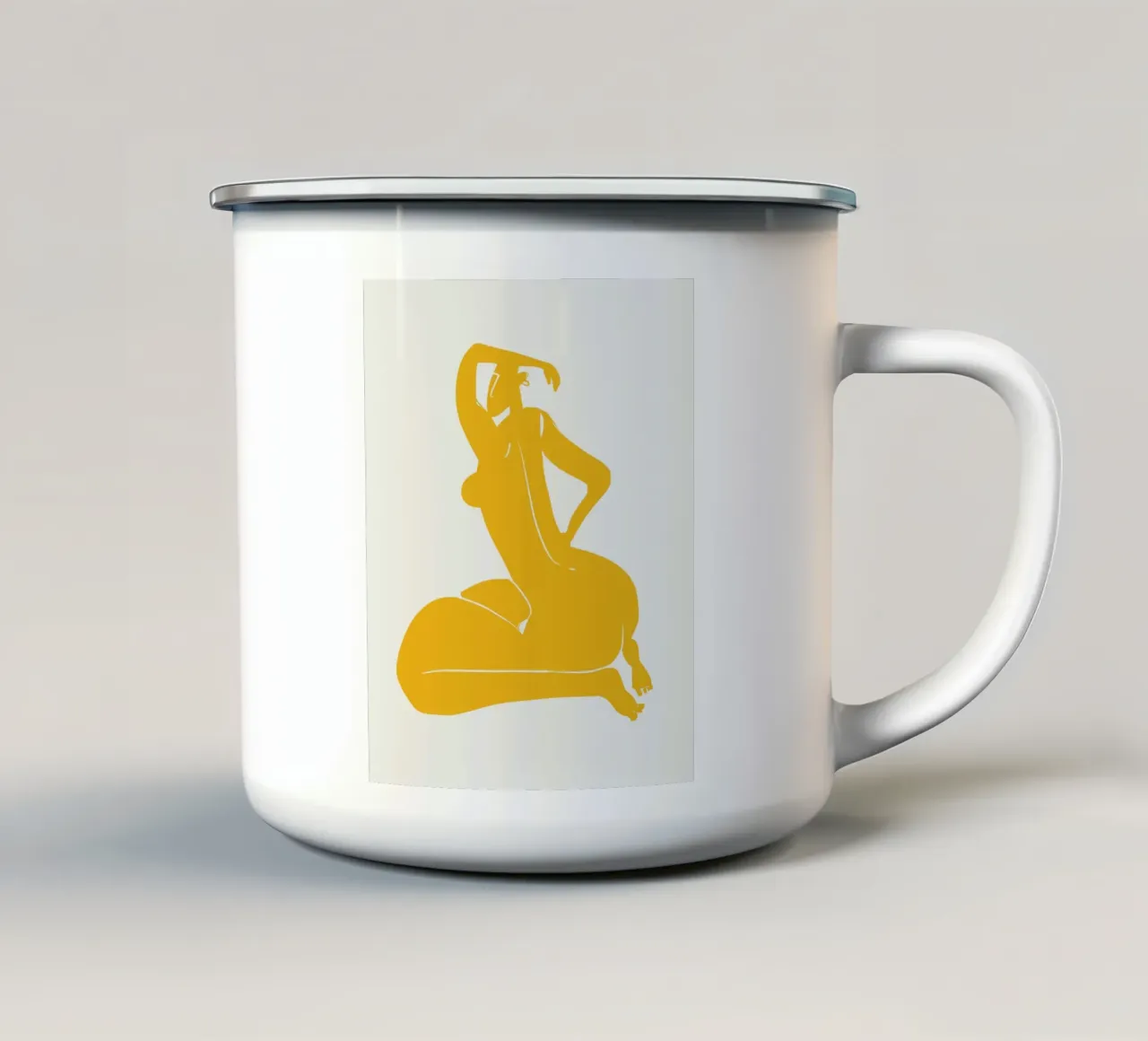 Nudo su giallo 04 tazza in smalto da Little Dean