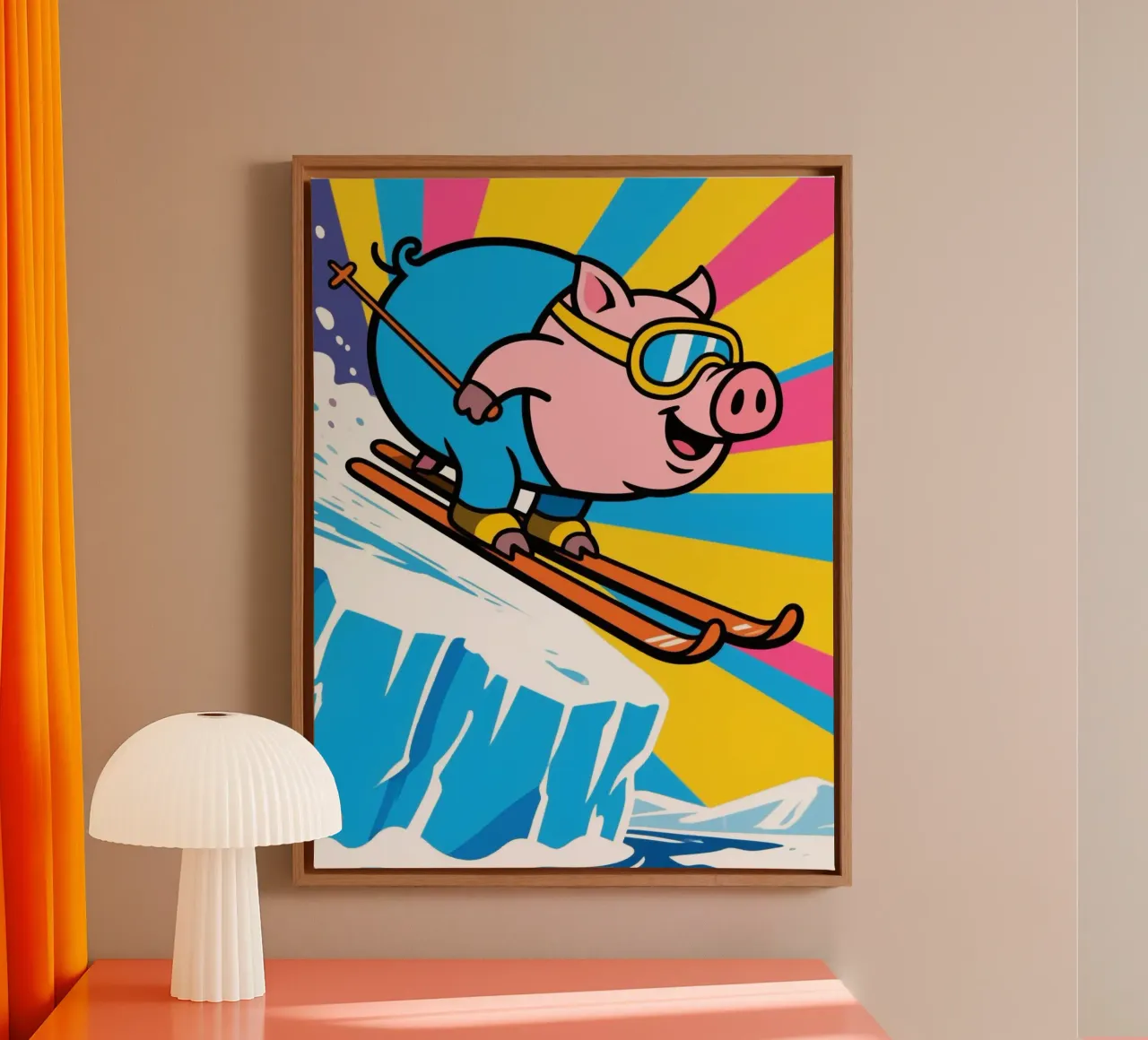 Funny Piggy Skis canvas with Floater frame by knowledge