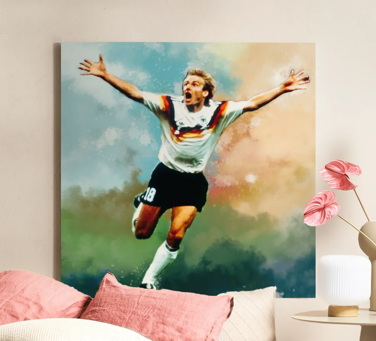 Juergen Klinsmann viert feest canvas met Baklijst van Lembayung art