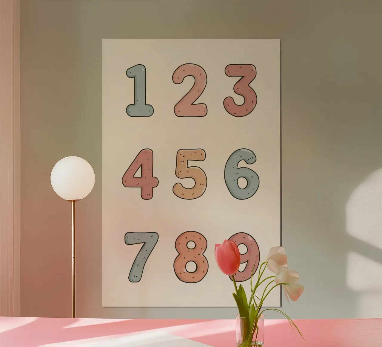 Numeri didattici dell'asilo nido disposti poster con telaio in alluminio da DesignDoodle
