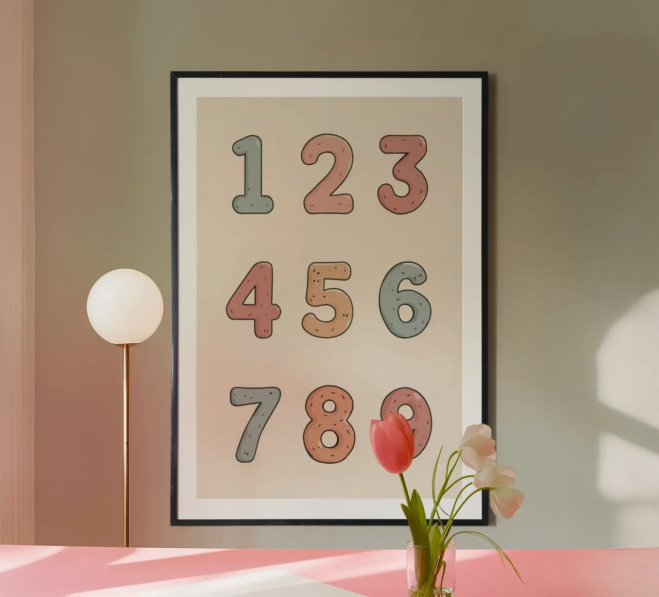 Numeri didattici dell'asilo nido disposti poster con telaio in alluminio da DesignDoodle