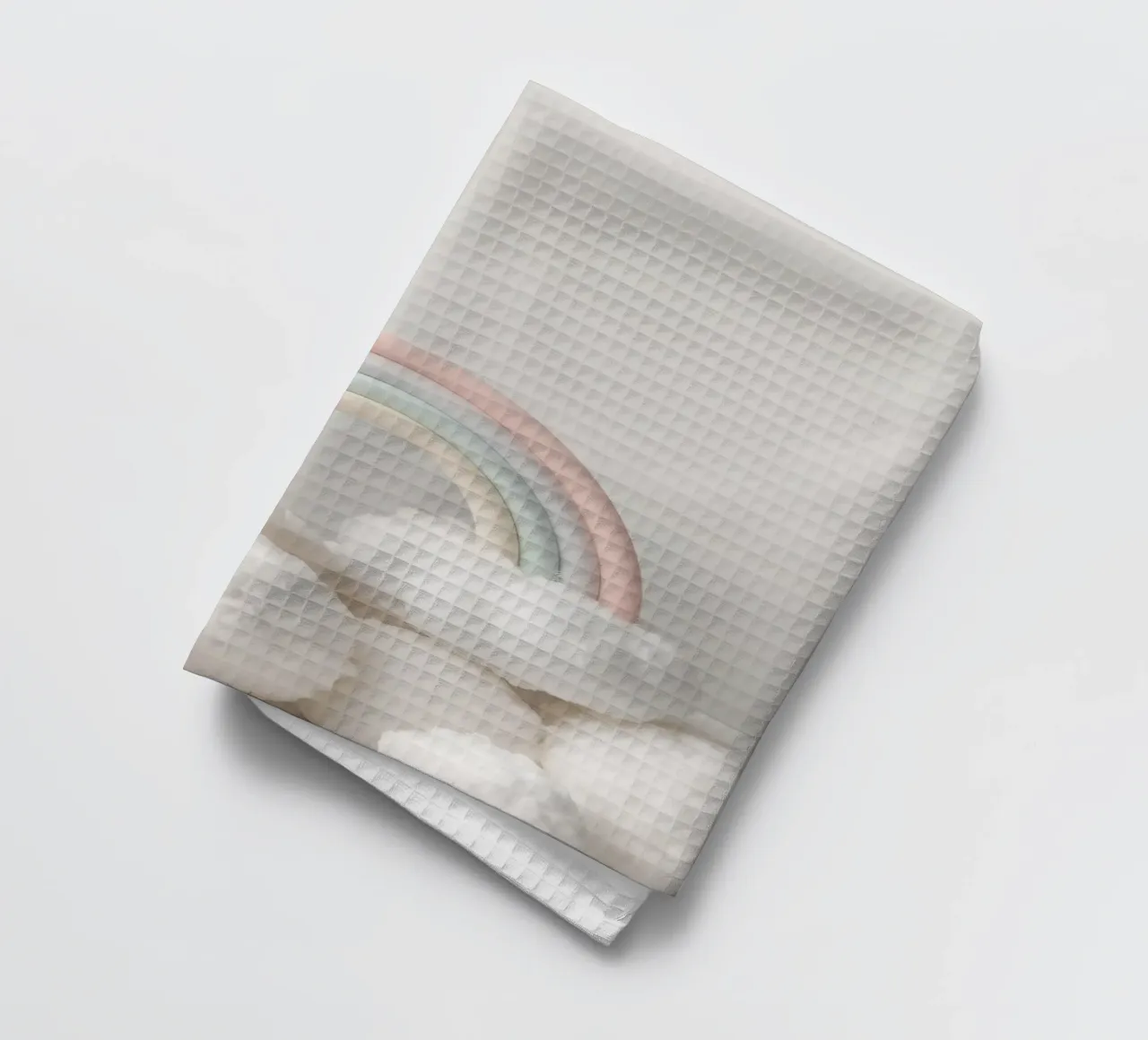 Simpatico arcobaleno pastello con nuvole bianche e soffici canovaccio da cucina da DesignDoodle