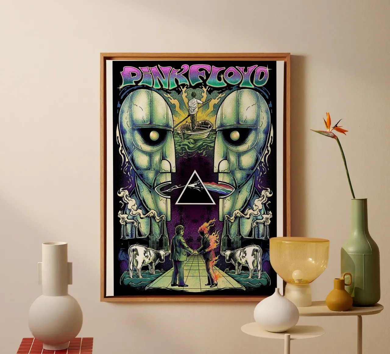 Pink Floyd Fuego lienzo con Marco flotante de Donna Parker