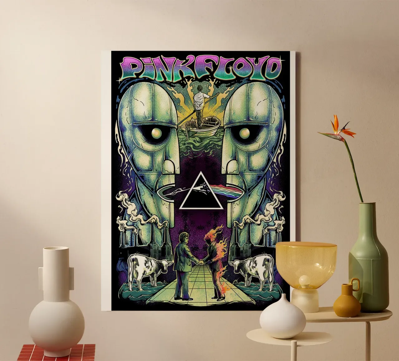 Pink Floyd Fuego lienzo con Marco flotante de Donna Parker