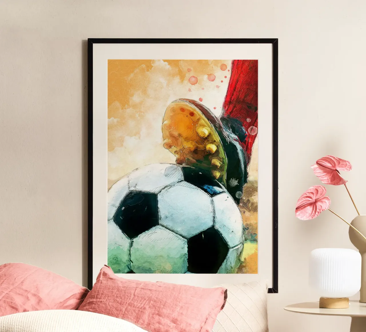 Giocatore di calcio sport art 1 poster con telaio in plastica da Justyna Jaszke JBJart