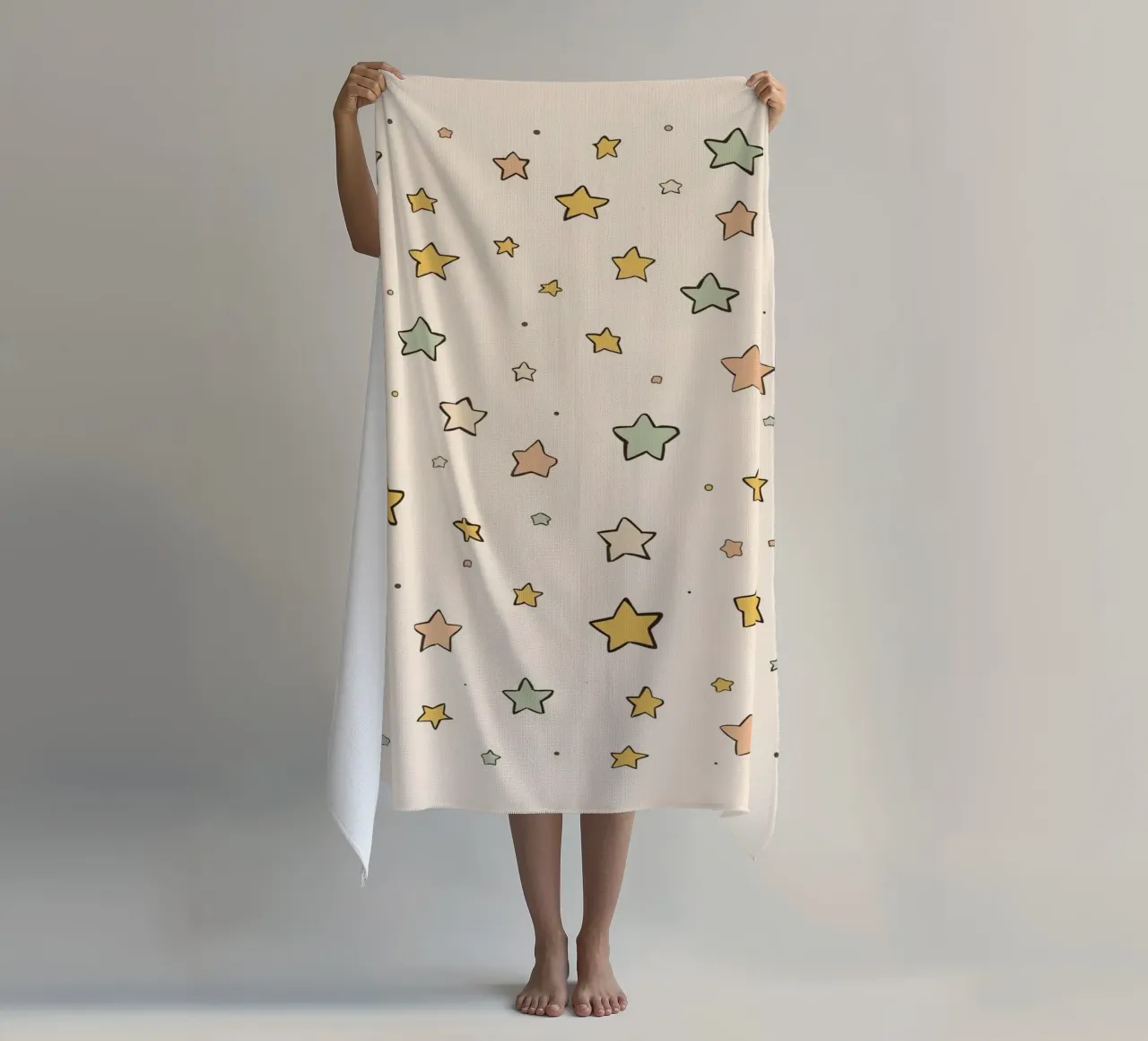 Cute Pattern of Stars on Light Peach Background beach towel by DesignDoodle