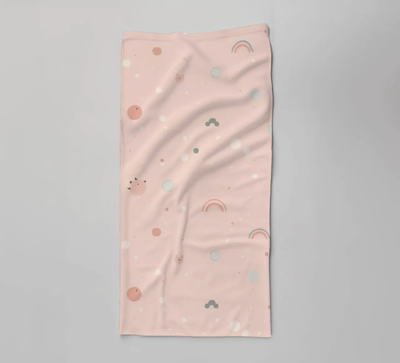 Pattern with Pastel Shapes Circles Rainbows on Peach towel by DesignDoodle