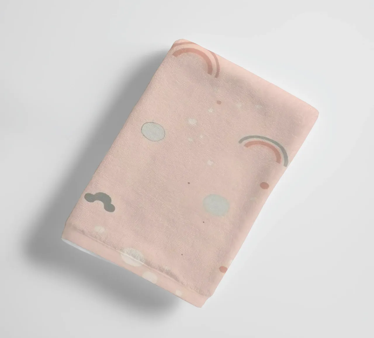 Pattern with Pastel Shapes Circles Rainbows on Peach towel by DesignDoodle