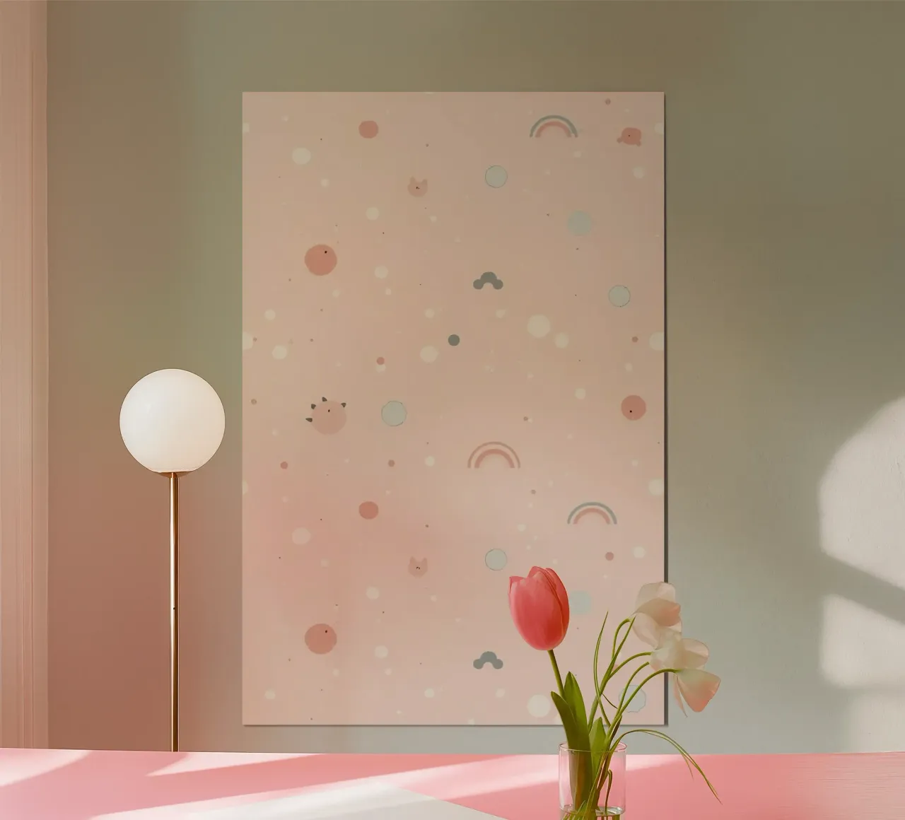 Motivo con forme pastello cerchi arcobaleni su pesca poster da DesignDoodle