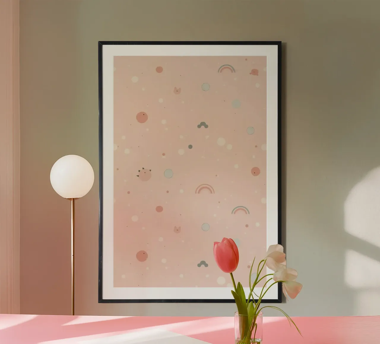 Motivo con forme pastello cerchi arcobaleni su pesca poster da DesignDoodle