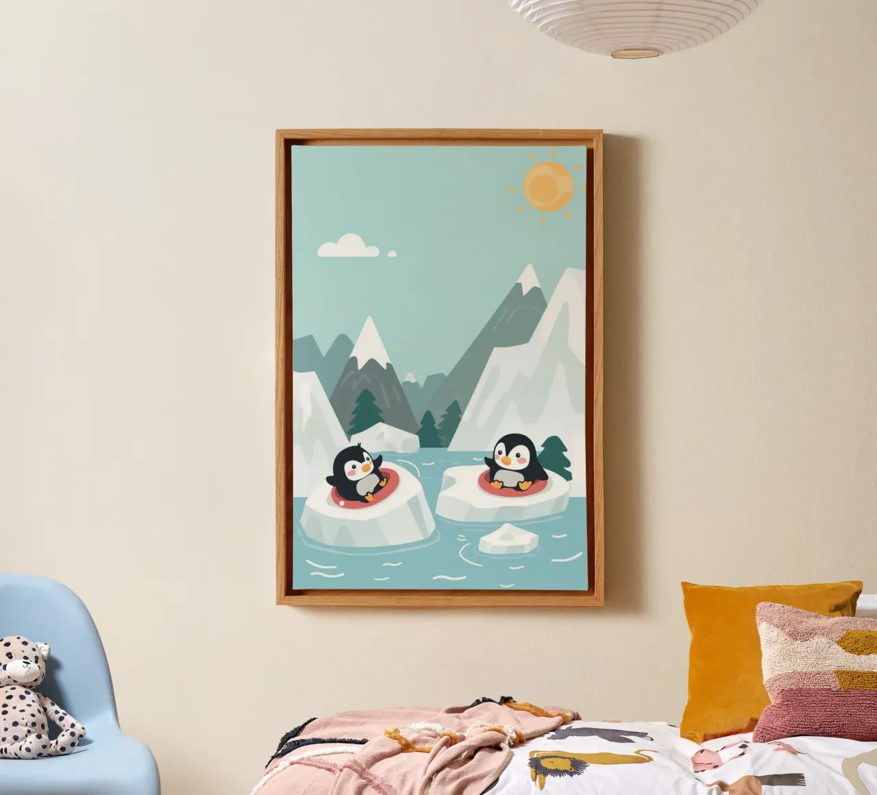 Schattige pinguïns in drijvers op ijsschotsen canvas met Baklijst van DesignDoodle