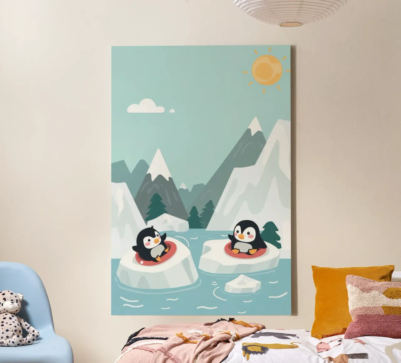 Schattige pinguïns in drijvers op ijsschotsen canvas met Baklijst van DesignDoodle