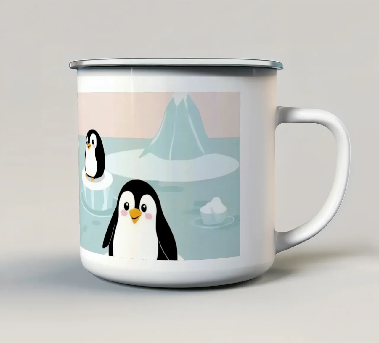 Pinguini felici e carini su banchi di ghiaccio Artico tazza in smalto da DesignDoodle