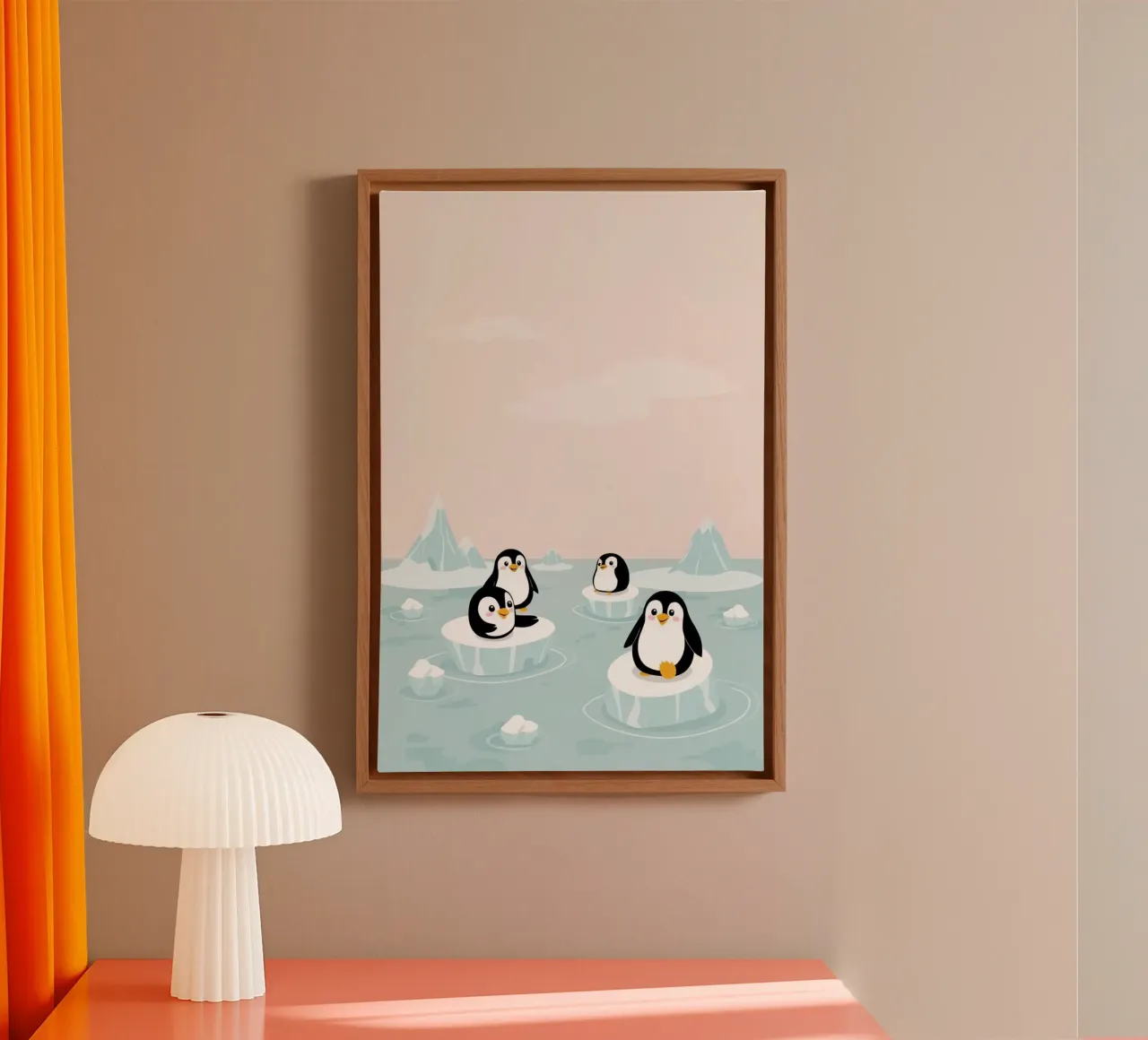 Cute Happy Penguins on Ice Floes Arctic canvas with Floater frame by DesignDoodle