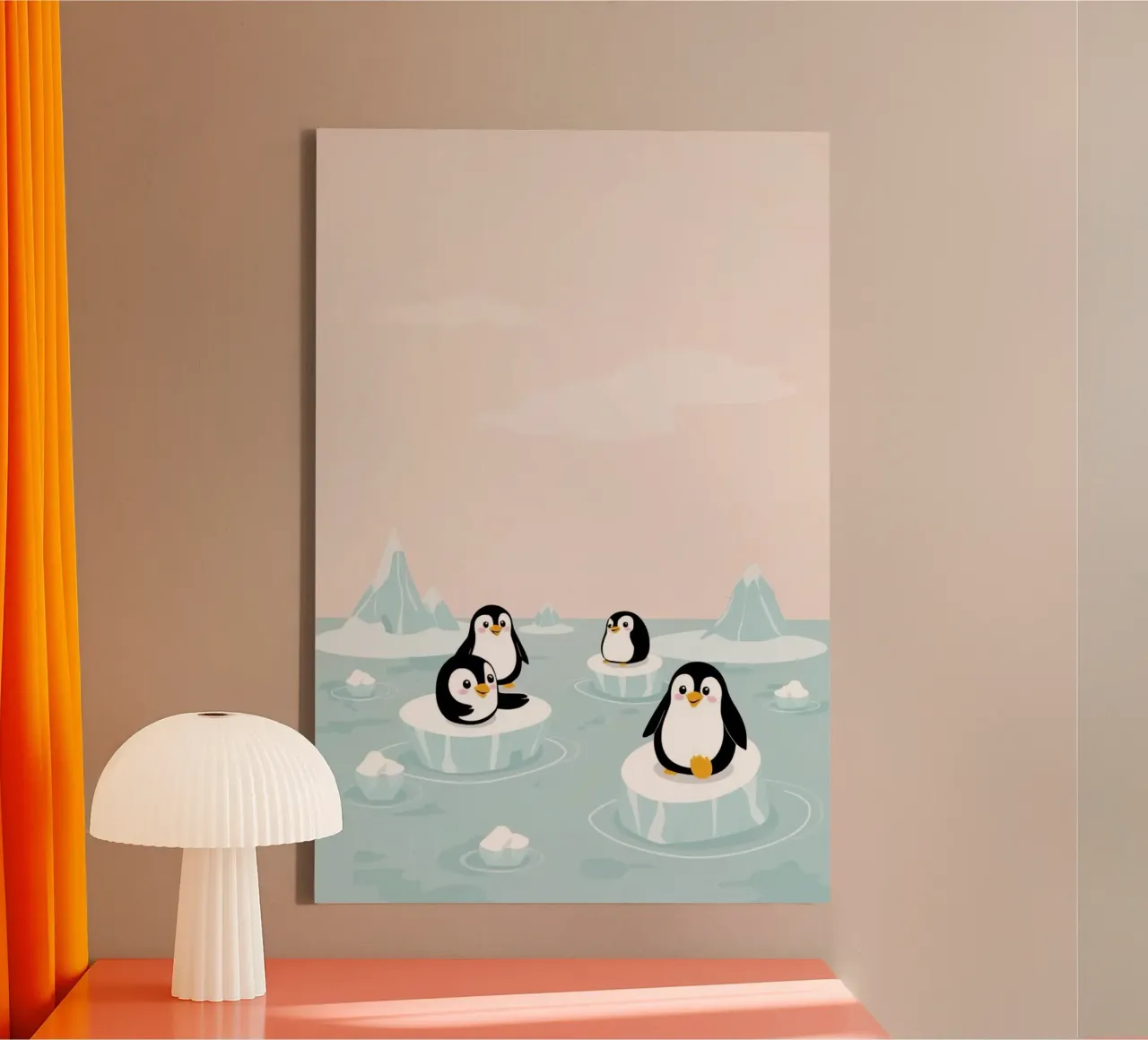 Cute Happy Penguins on Ice Floes Arctic canvas with Floater frame by DesignDoodle