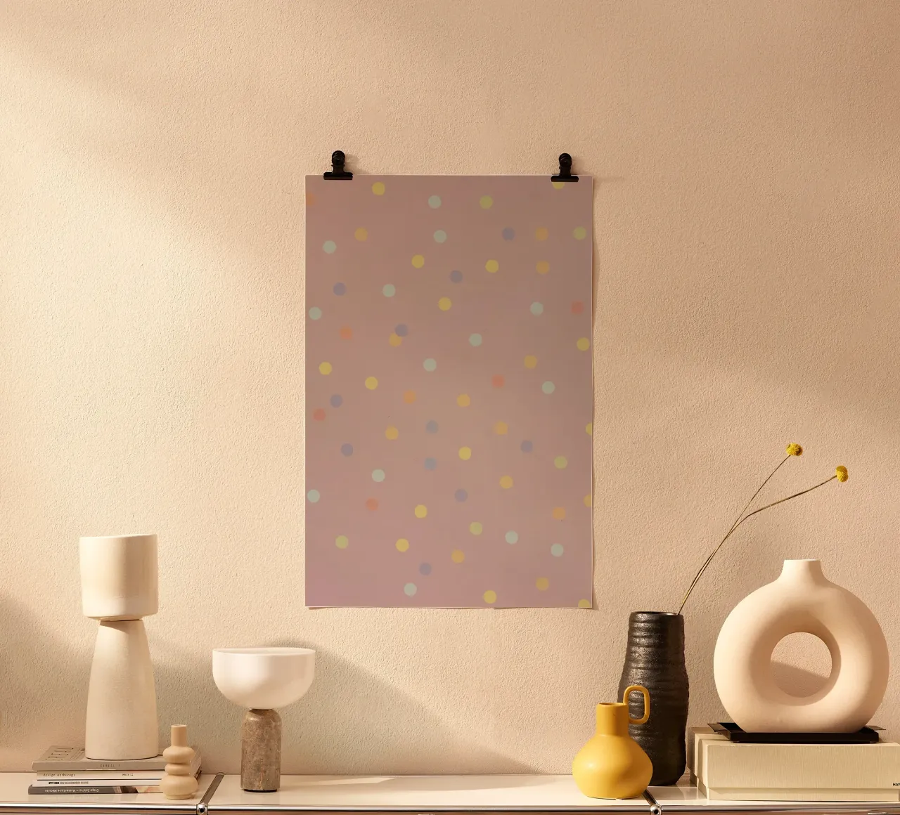 Superficie rosa con cerchi sparsi in colori pastello poster da DesignDoodle