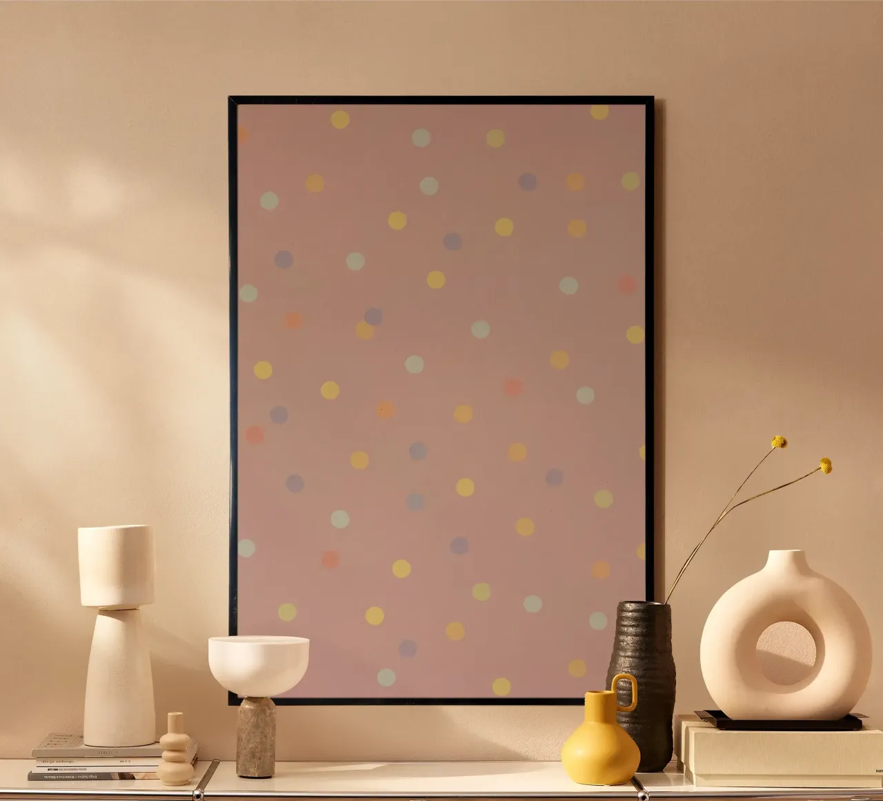 Superficie rosa con cerchi sparsi in colori pastello poster da DesignDoodle