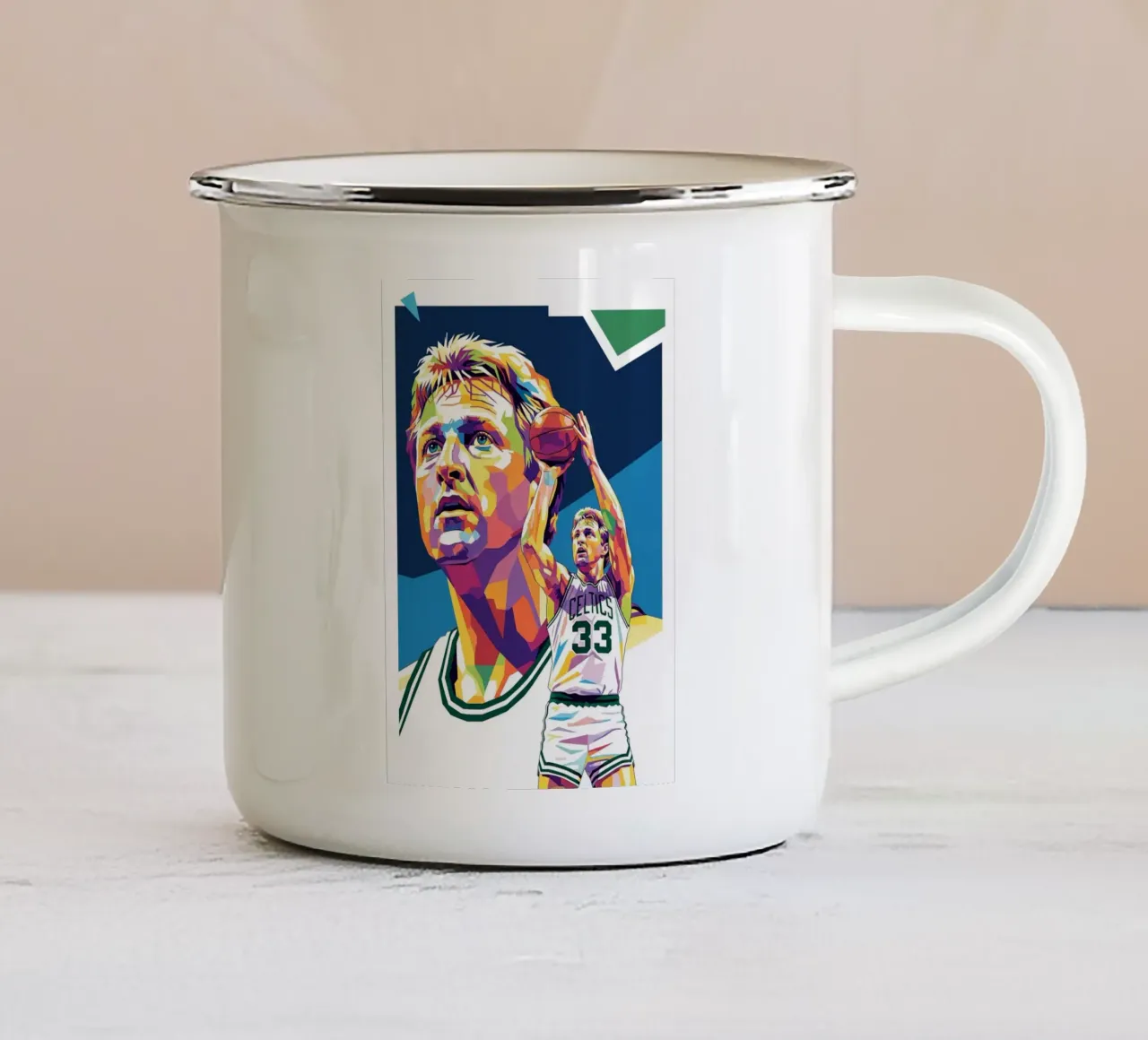 Ritratto pop art di Larry Bird tazza in smalto da Hantamrata