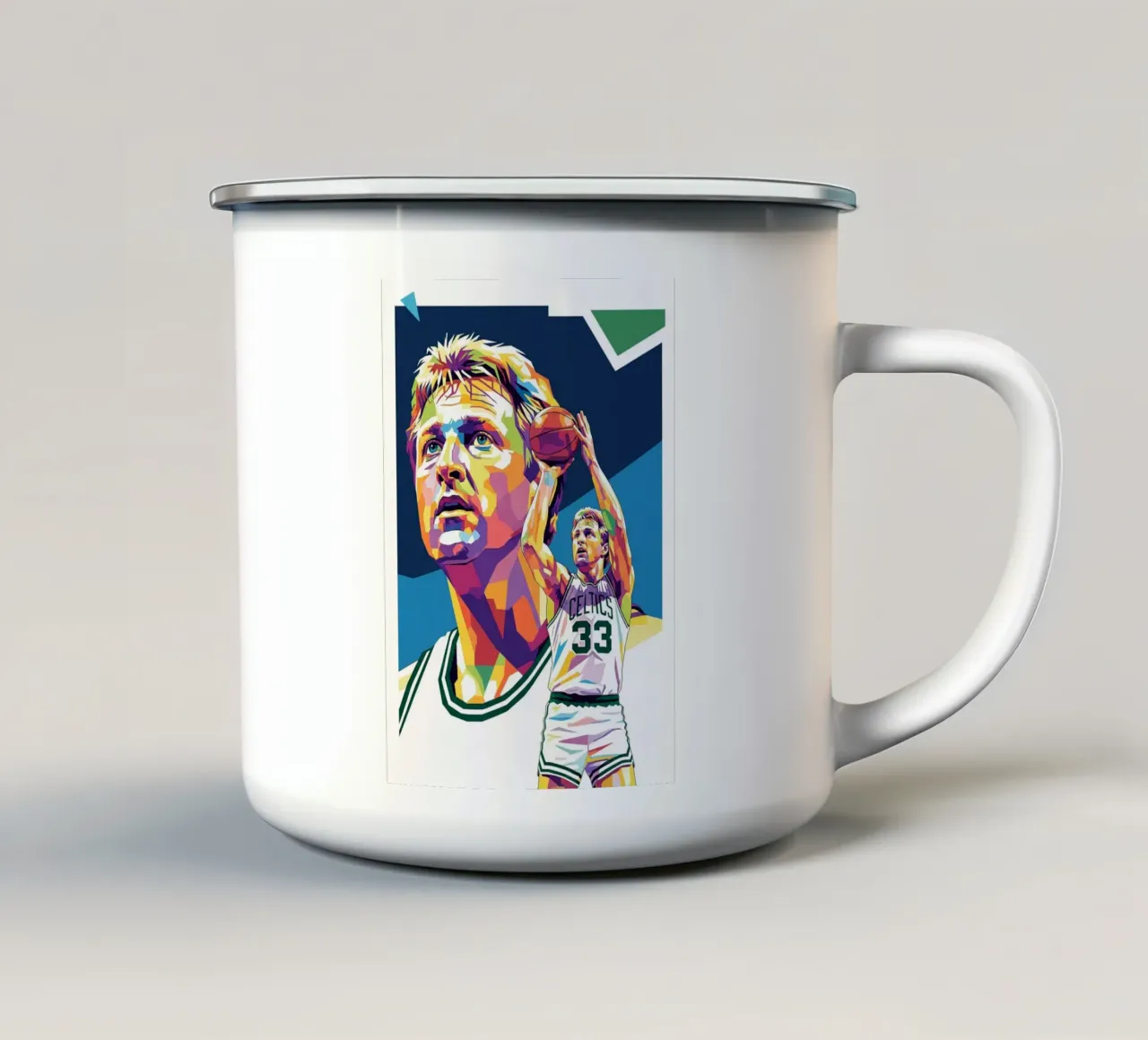 Ritratto pop art di Larry Bird tazza in smalto da Hantamrata