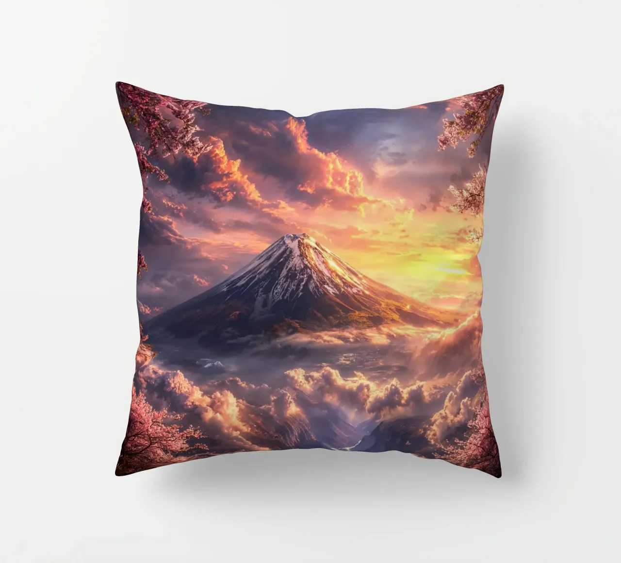 Sunset Sakura Fuji cuscino da Pixaverse