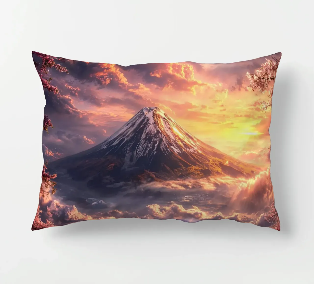 Sunset Sakura Fuji cuscino da Pixaverse