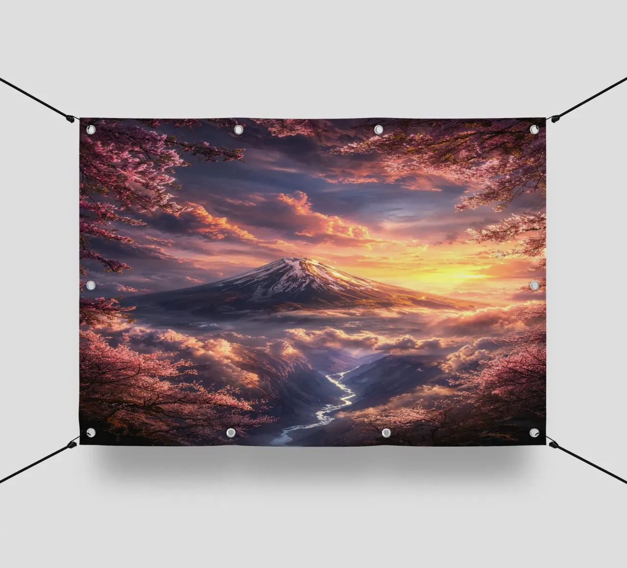 Sunset Sakura Fuji telo in pvc da Pixaverse