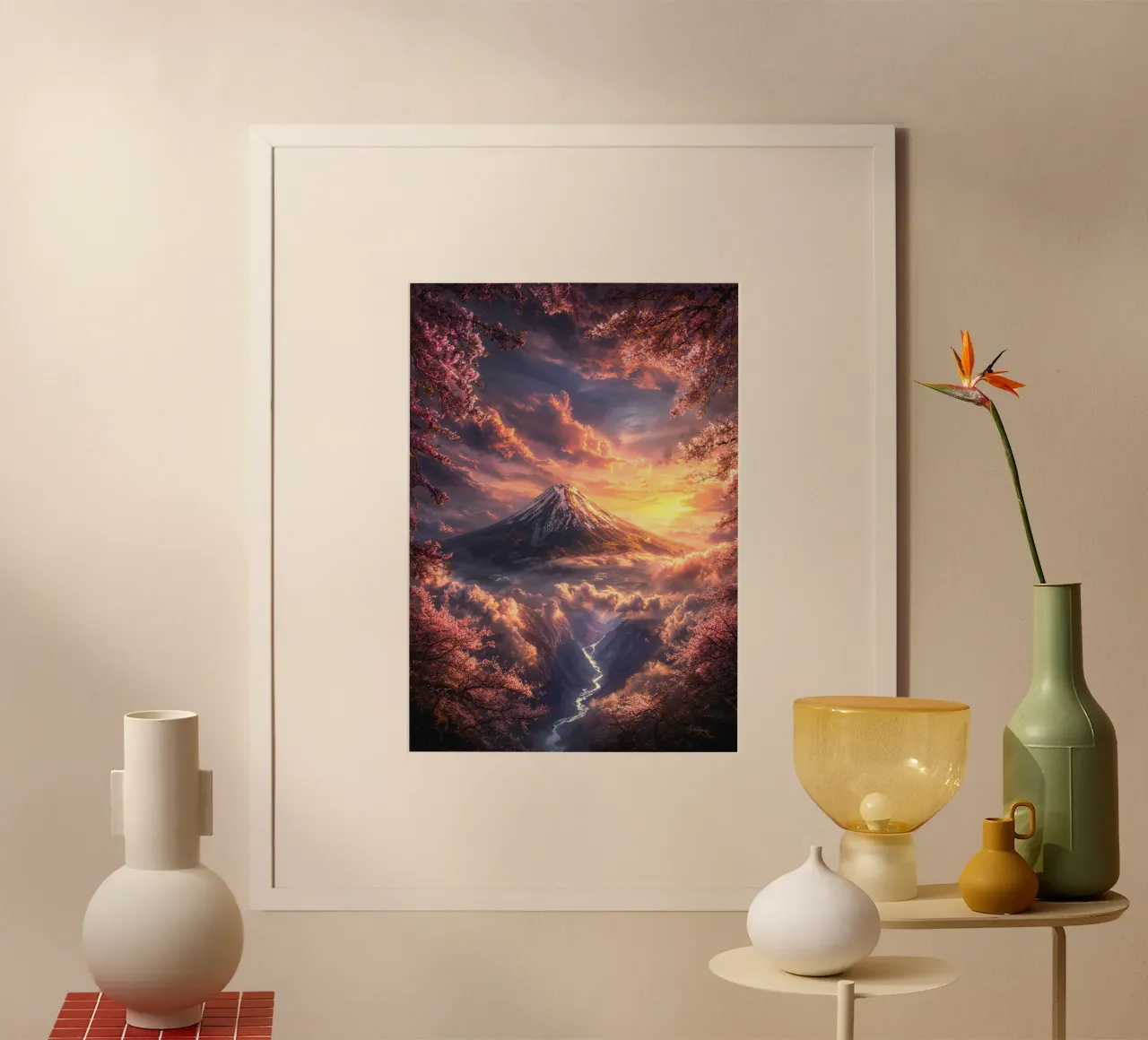Sunset Sakura Fuji poster da Pixaverse