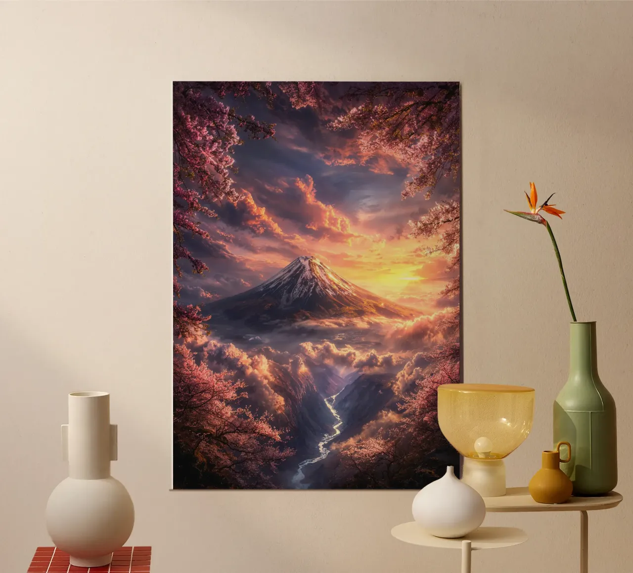 Sunset Sakura Fuji poster da Pixaverse