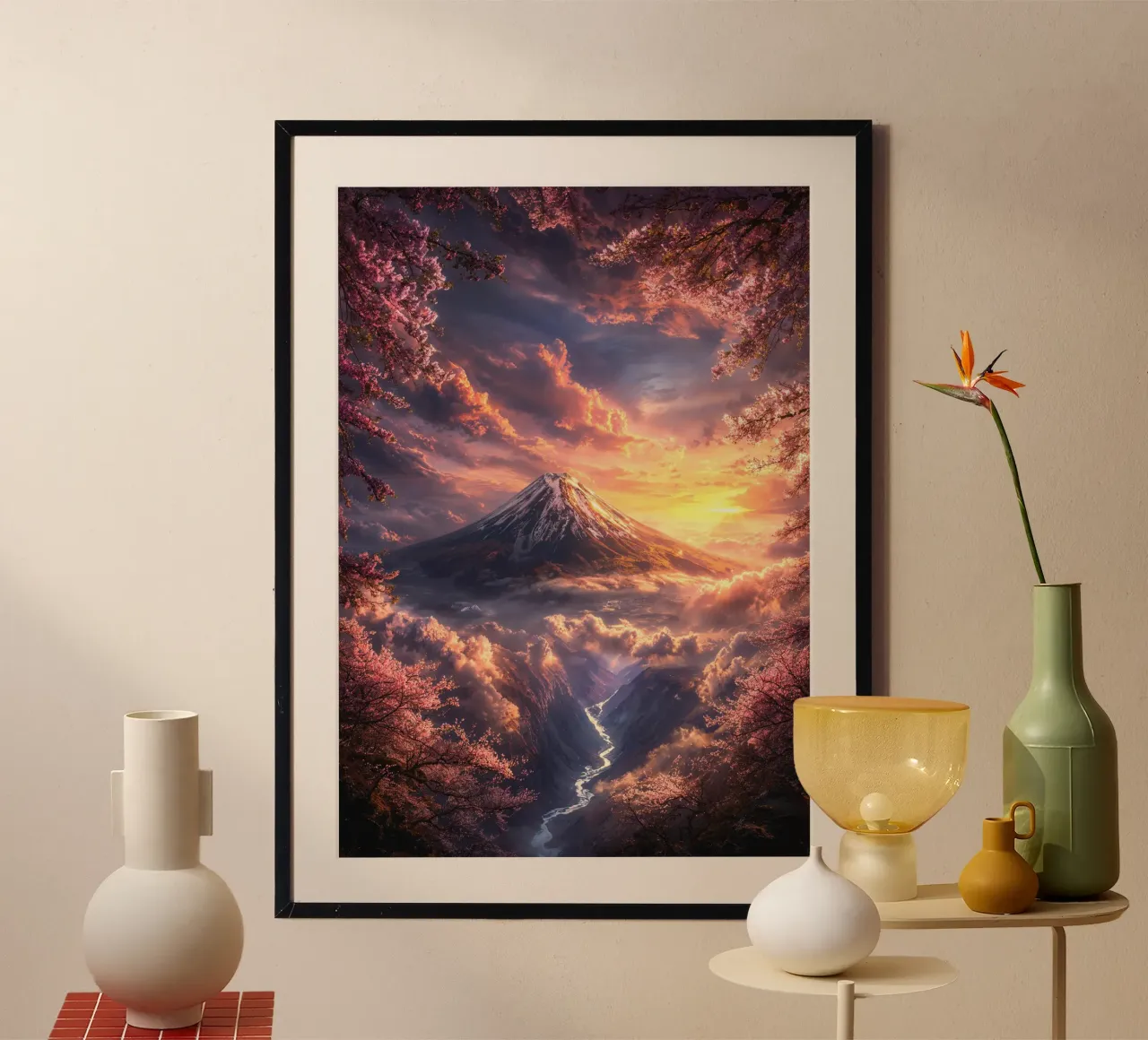 Sunset Sakura Fuji poster da Pixaverse