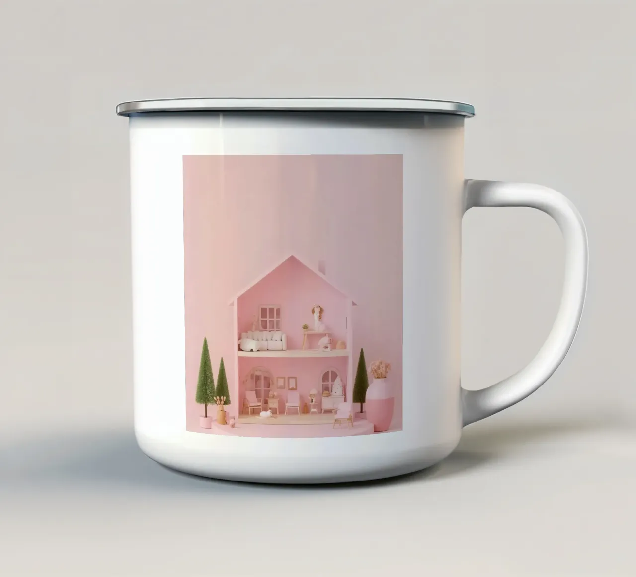 Casa delle bambole rosa a due piani, colore pastello tazza in smalto da DesignDoodle