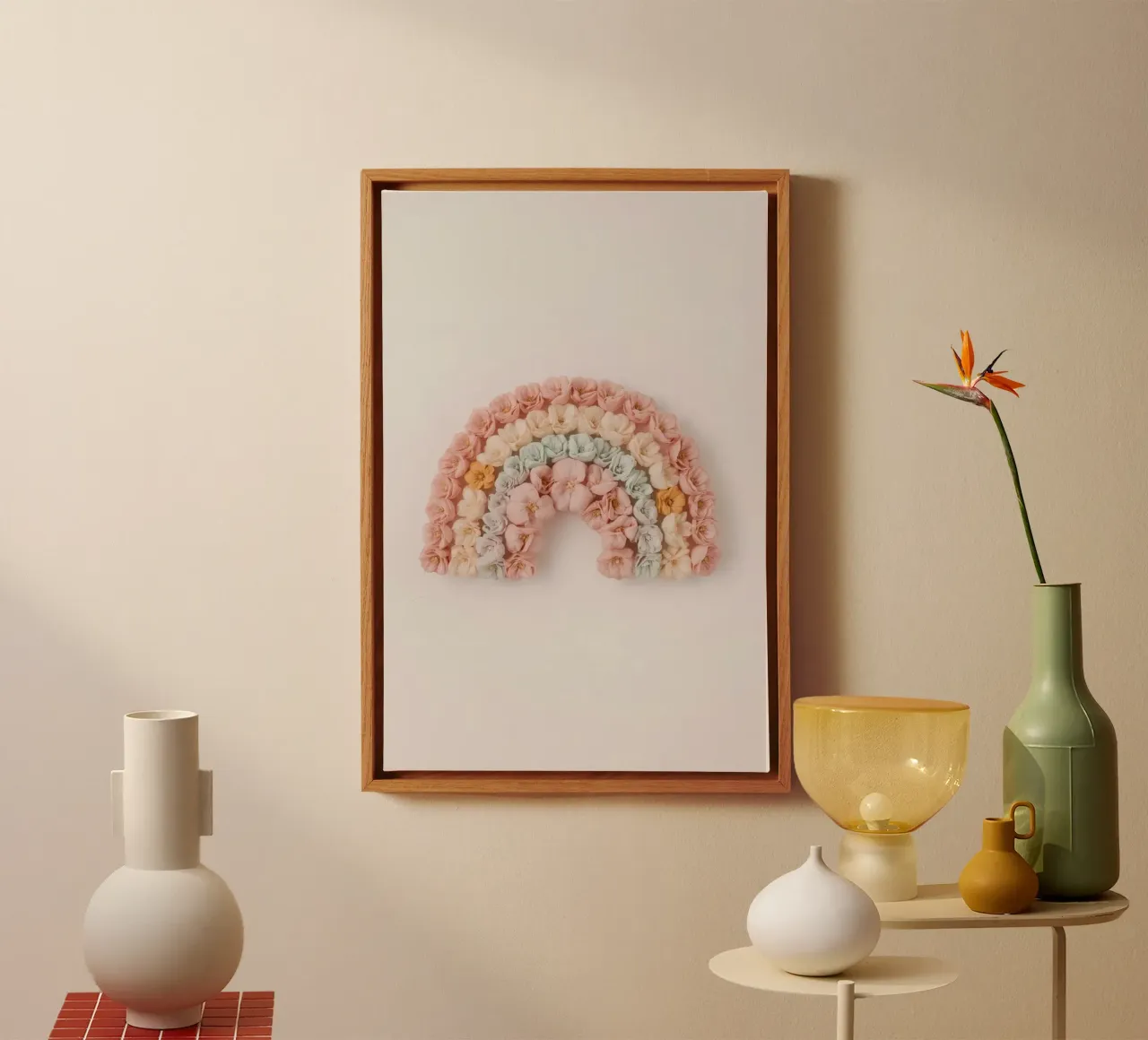 Niedlicher Regenbogen in Form von Blumen Leinwand mit Schattenfugenrahmen von DesignDoodle