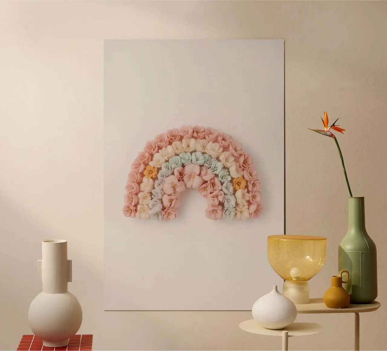 Niedlicher Regenbogen in Form von Blumen Poster von DesignDoodle