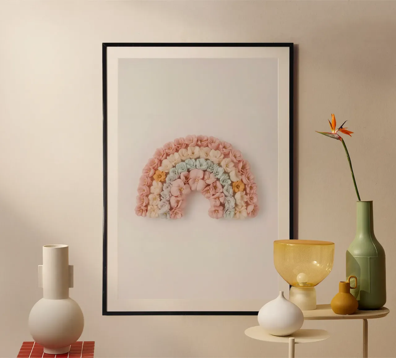 Niedlicher Regenbogen in Form von Blumen Poster von DesignDoodle