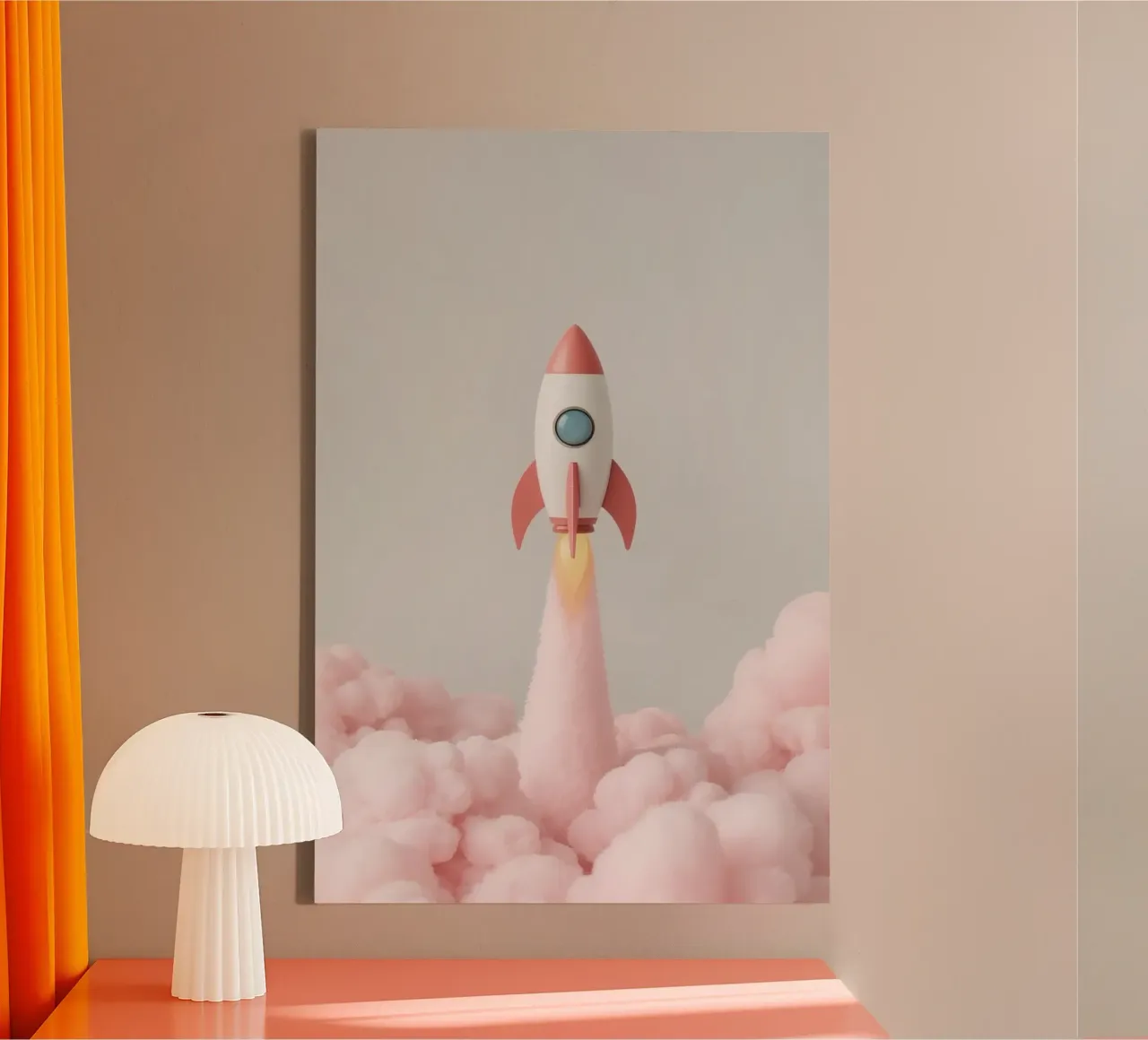 Fusée rétro mignonne s'élançant dans la fumée rose toile avec Caisse américaine de DesignDoodle