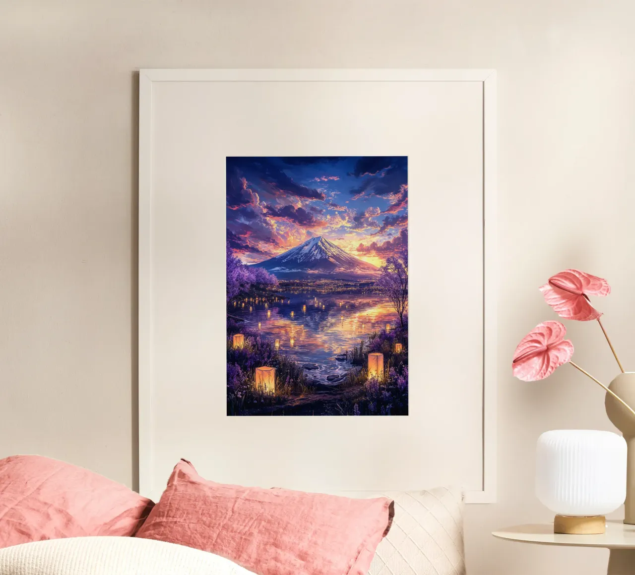 Fuji’s Lantern Dreamscape poster con telaio in plastica da Pixaverse