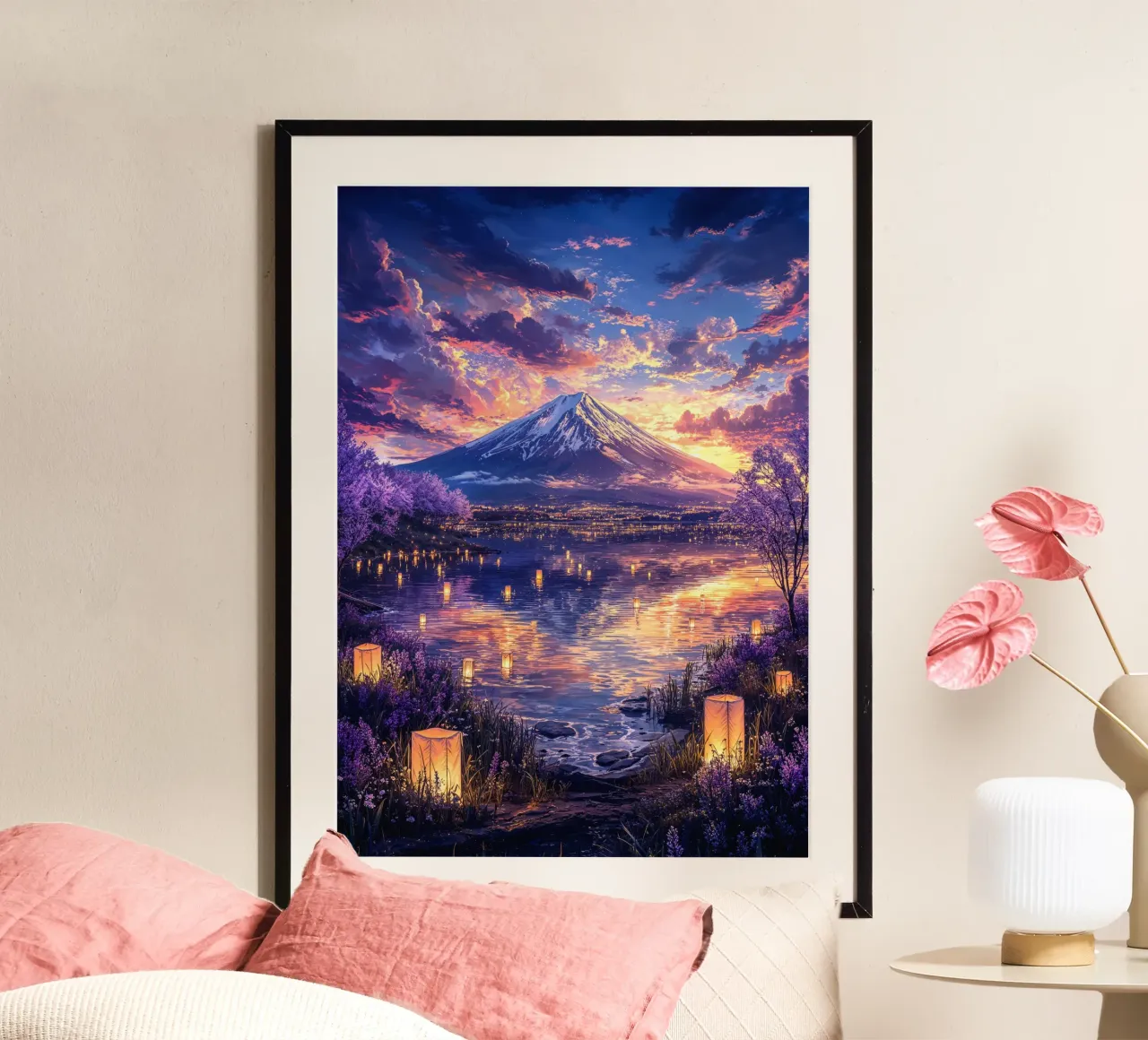 Fuji’s Lantern Dreamscape poster con telaio in plastica da Pixaverse