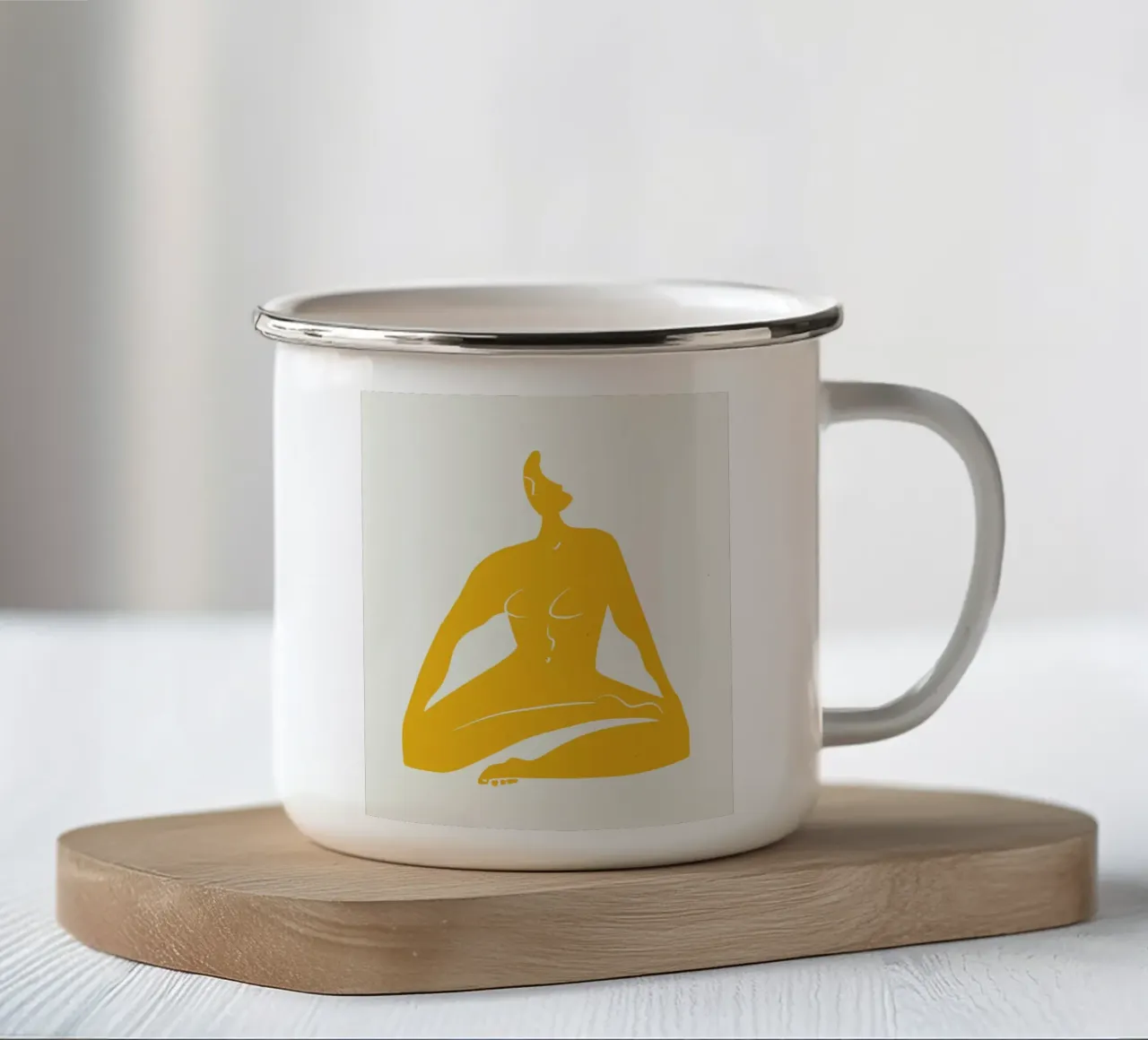 Nudo su giallo 06 tazza in smalto da Little Dean