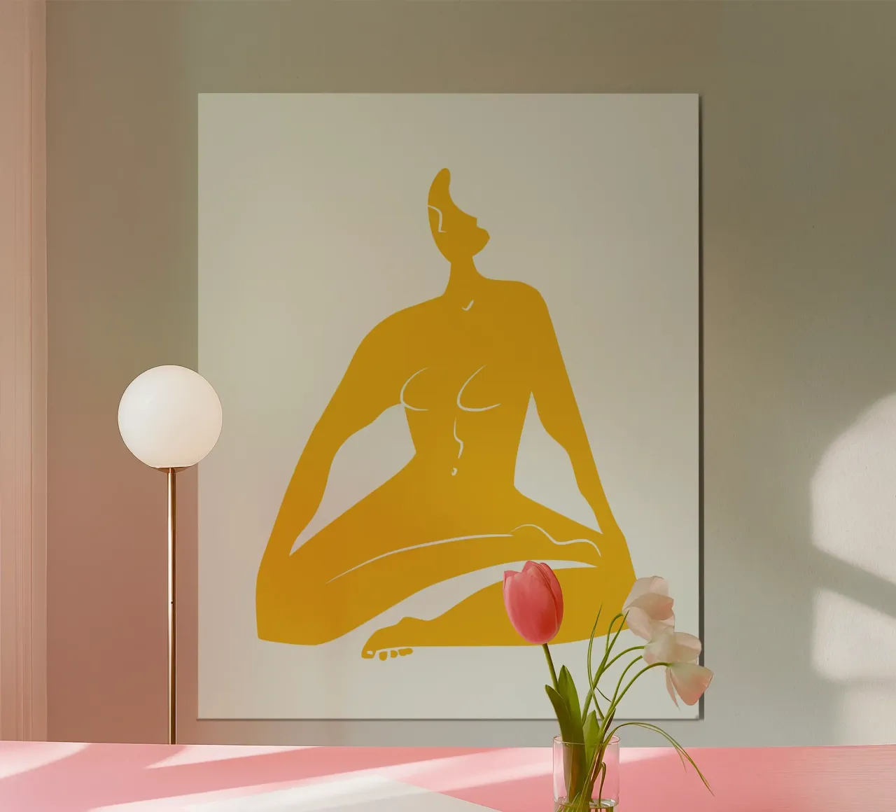 Nudo su giallo 06 poster con telaio in plastica da Little Dean