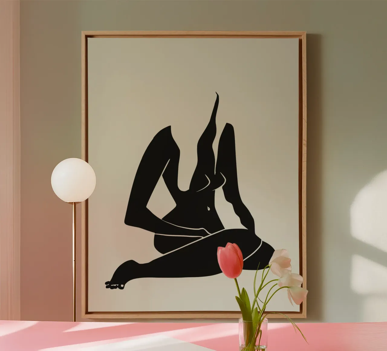 Naakt in zwart 07 canvas met Baklijst van Little Dean