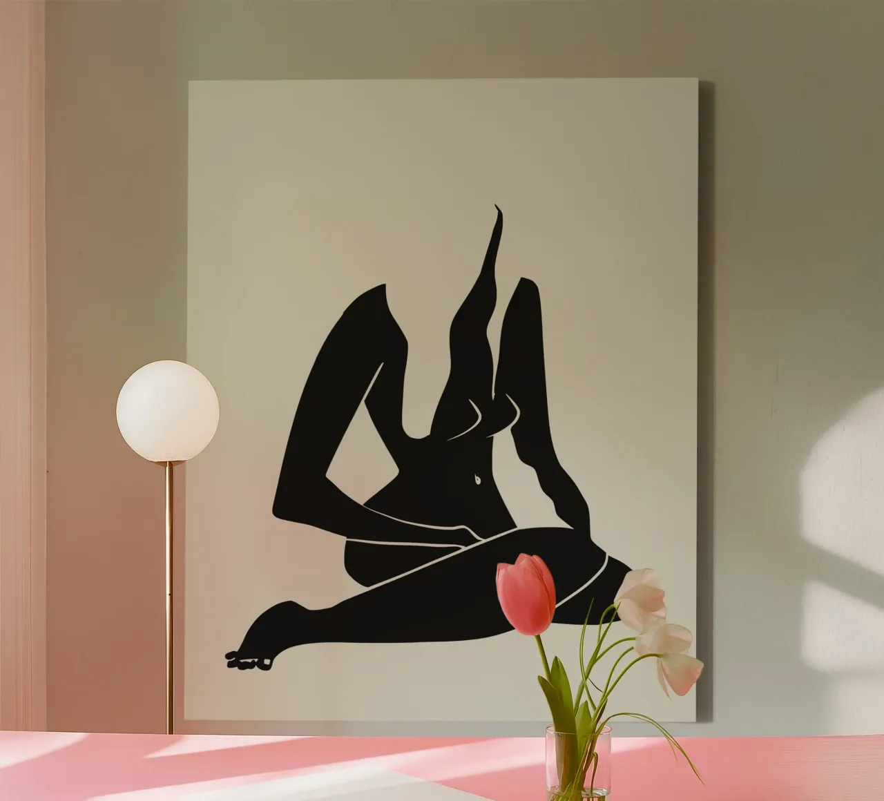 Naakt in zwart 07 canvas met Baklijst van Little Dean