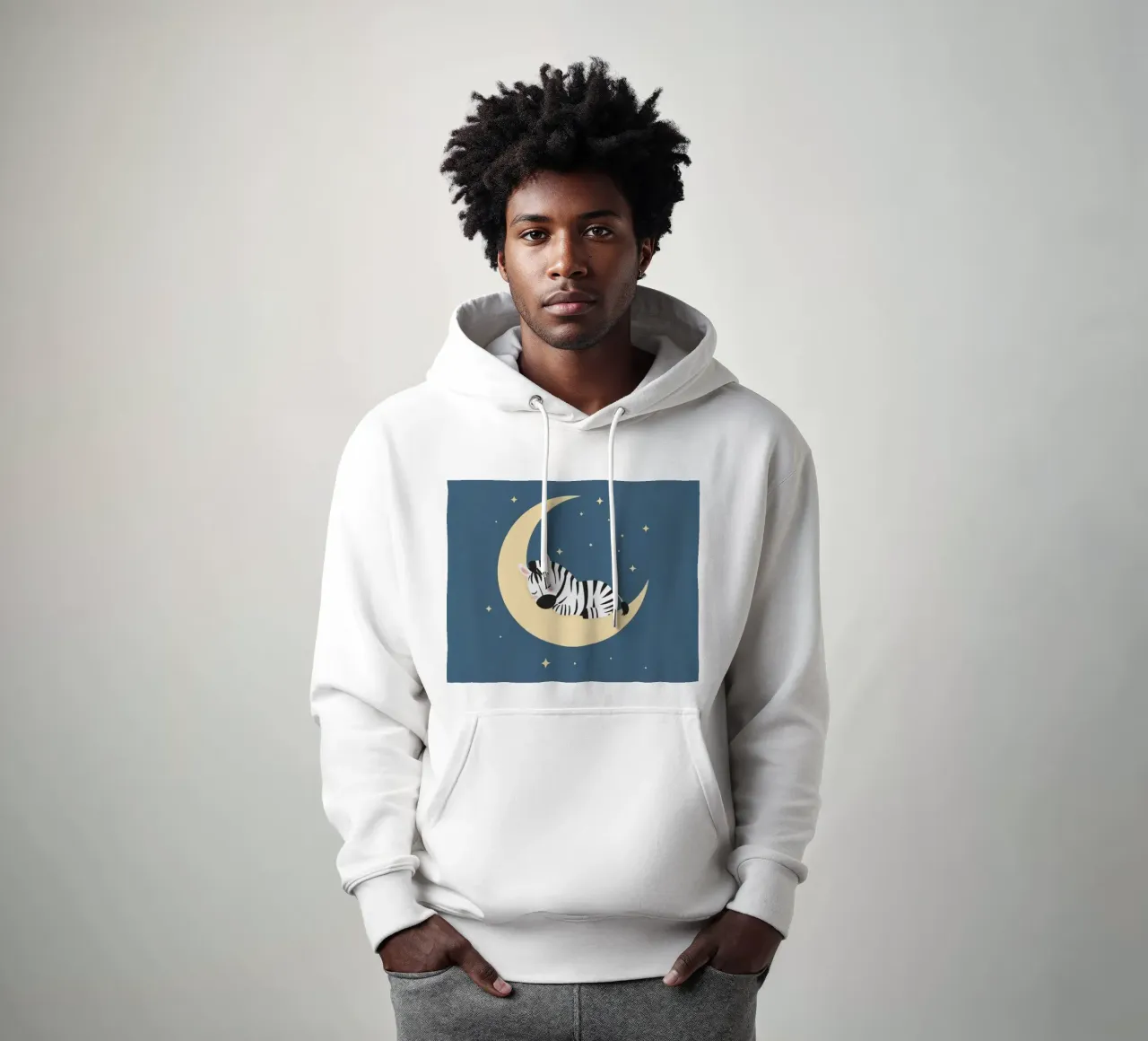 Dormire Zebra carino sulla luna crescente con le stelle felpa con cappuccio da DesignDoodle