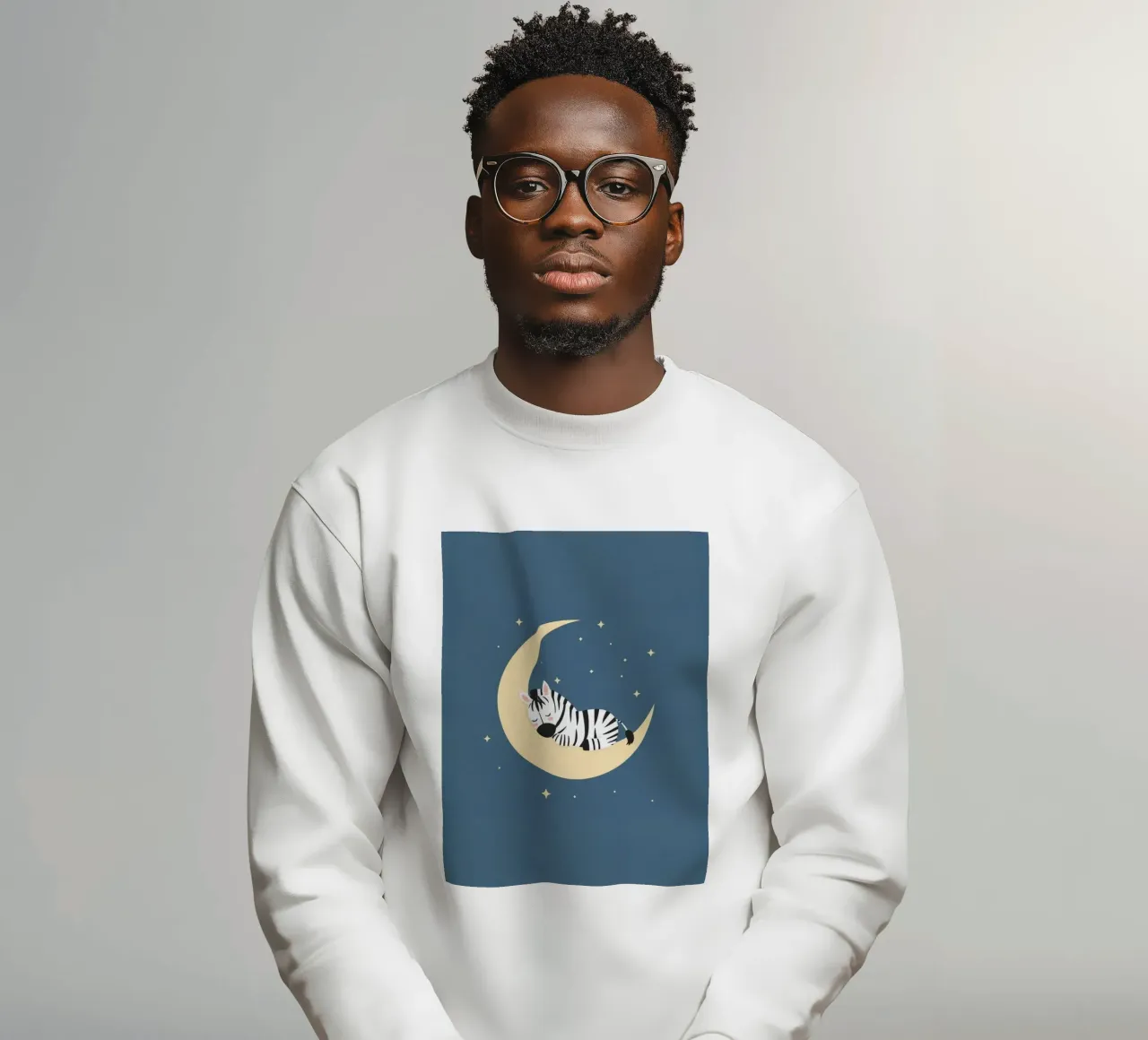 Dormire Zebra carino sulla luna crescente con le stelle felpa da DesignDoodle
