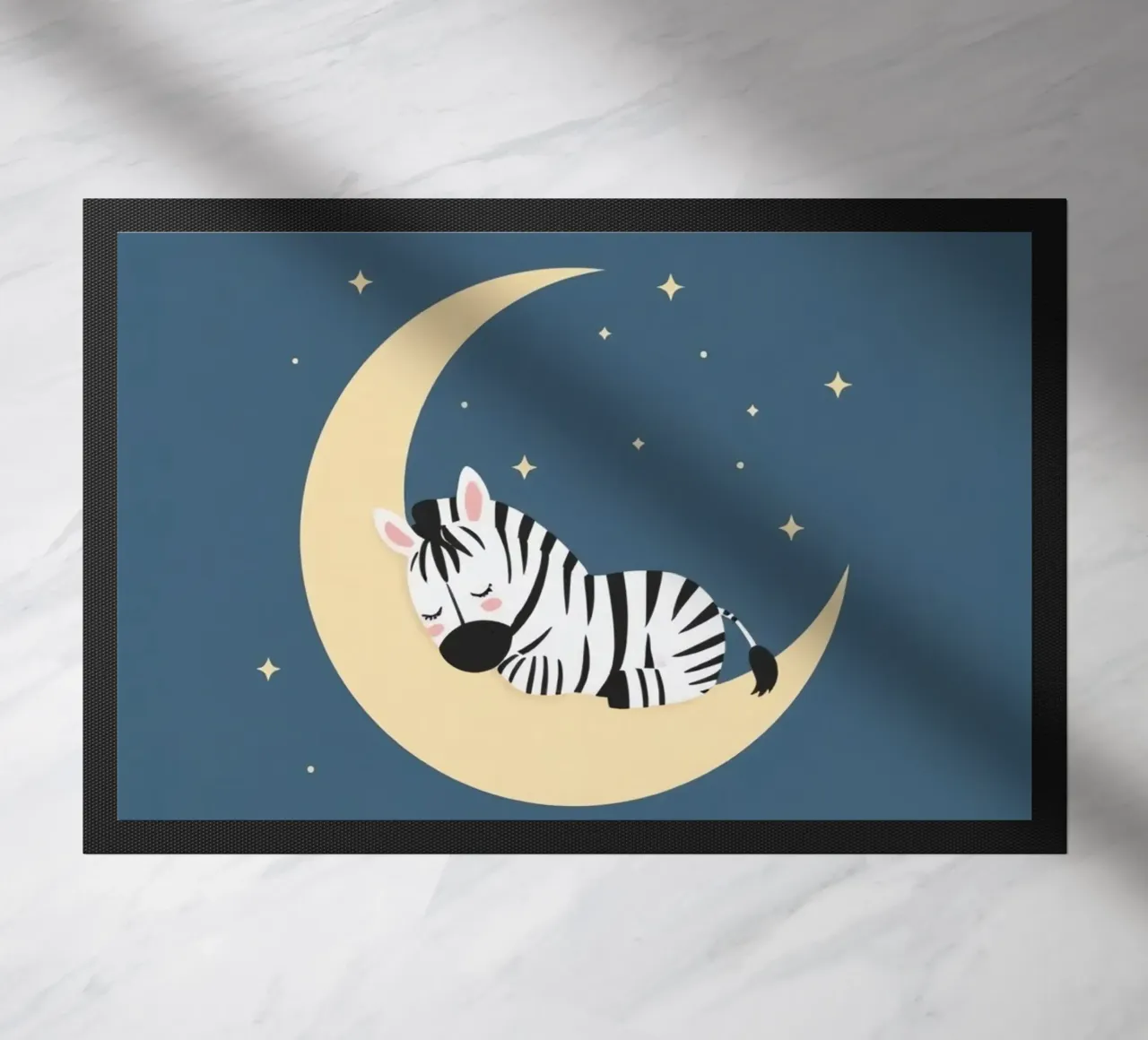 Dormire Zebra carino sulla luna crescente con le stelle zerbino da DesignDoodle