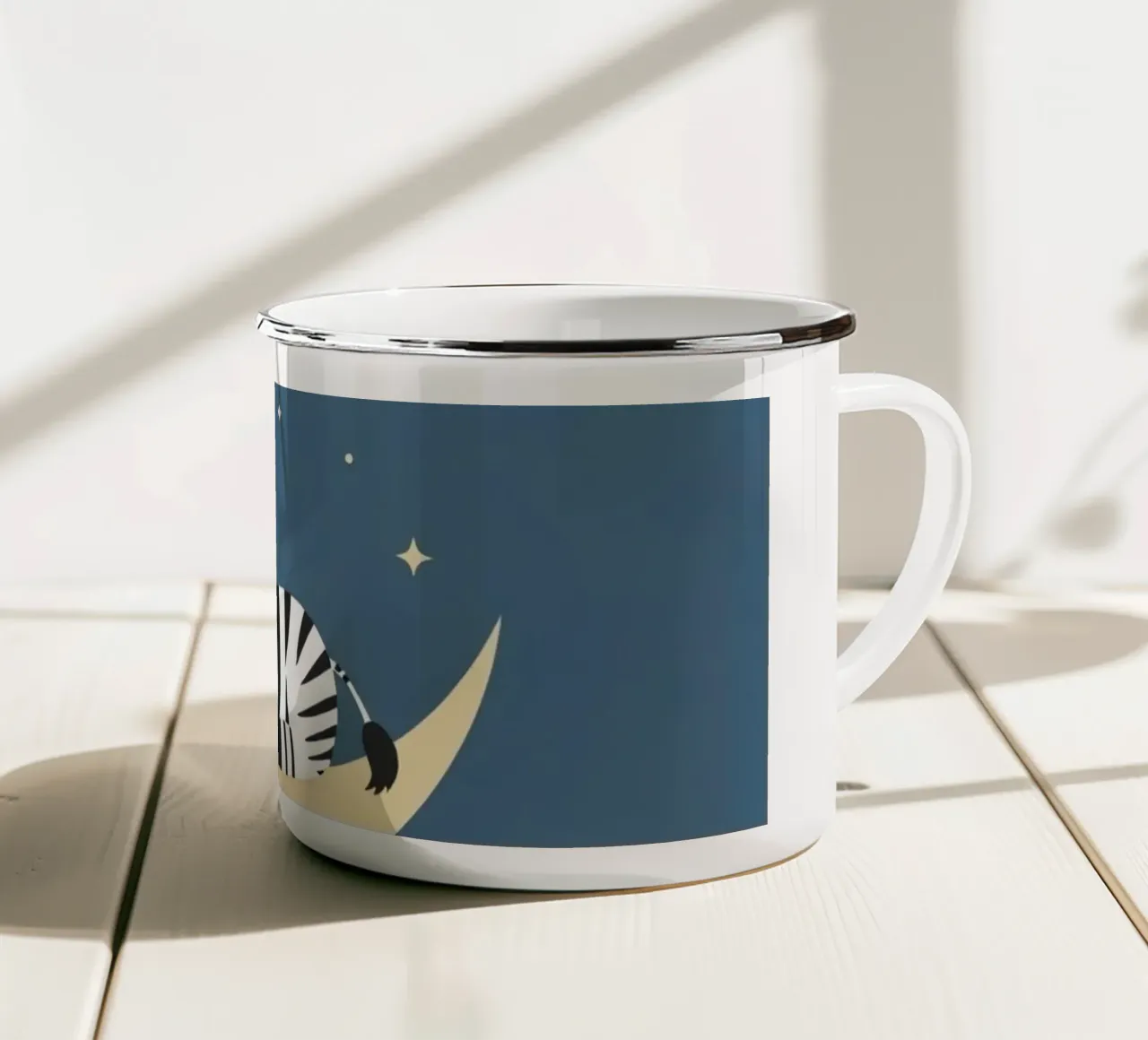 Dormire Zebra carino sulla luna crescente con le stelle tazza in smalto da DesignDoodle