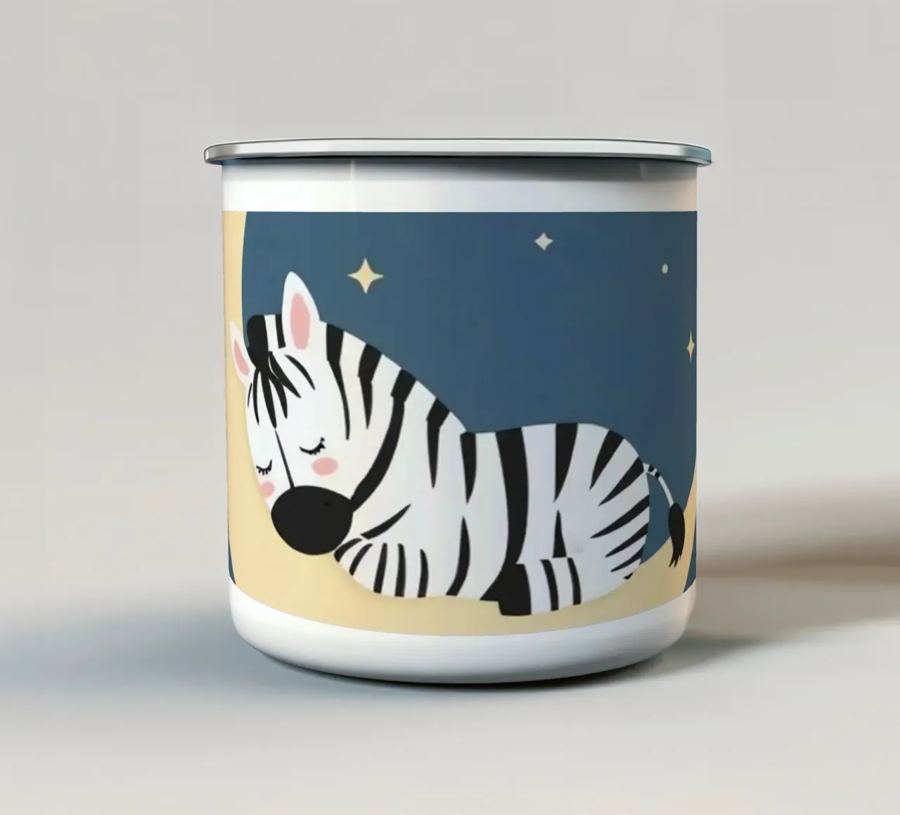 Dormire Zebra carino sulla luna crescente con le stelle tazza in smalto da DesignDoodle