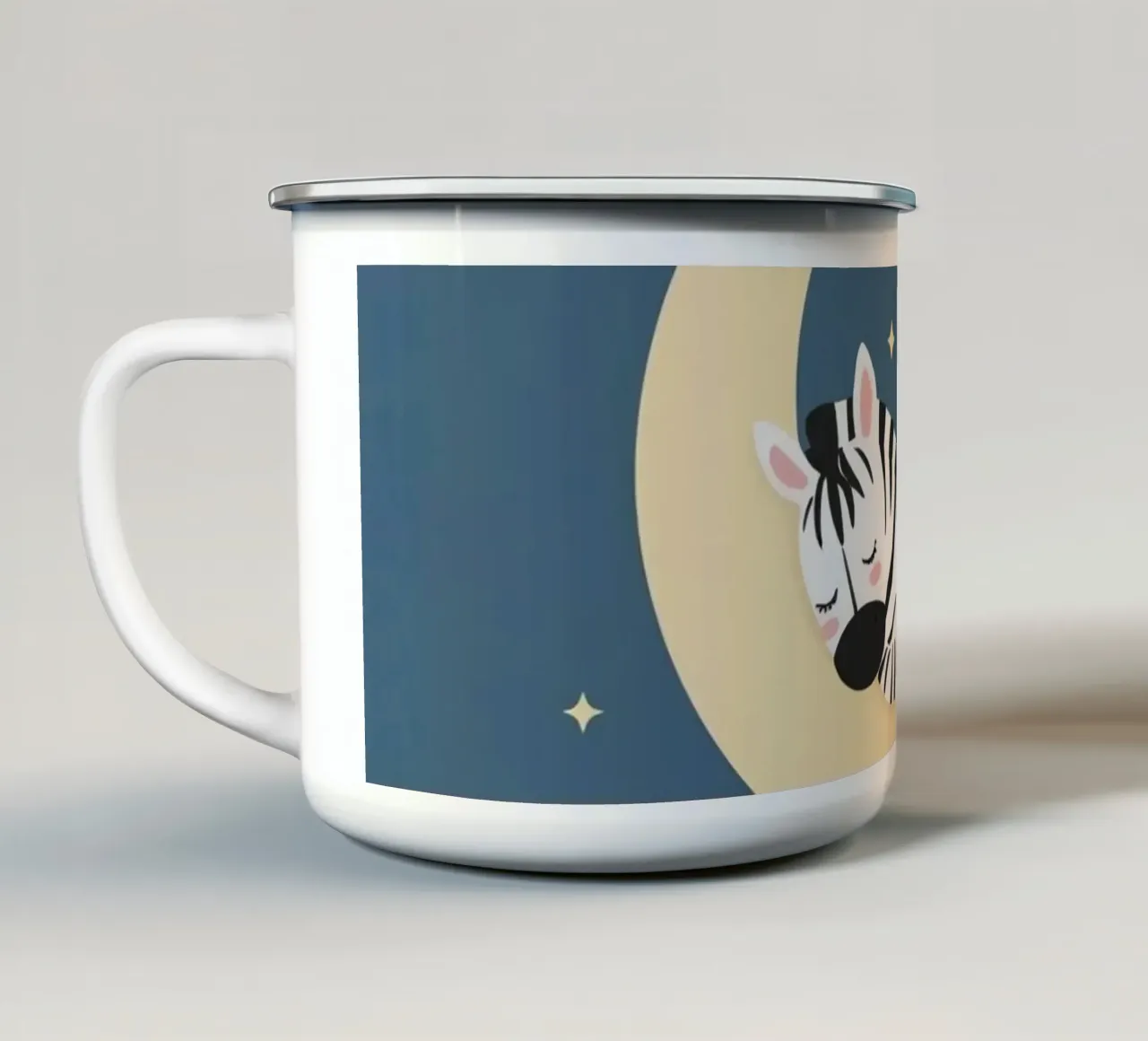 Dormire Zebra carino sulla luna crescente con le stelle tazza in smalto da DesignDoodle