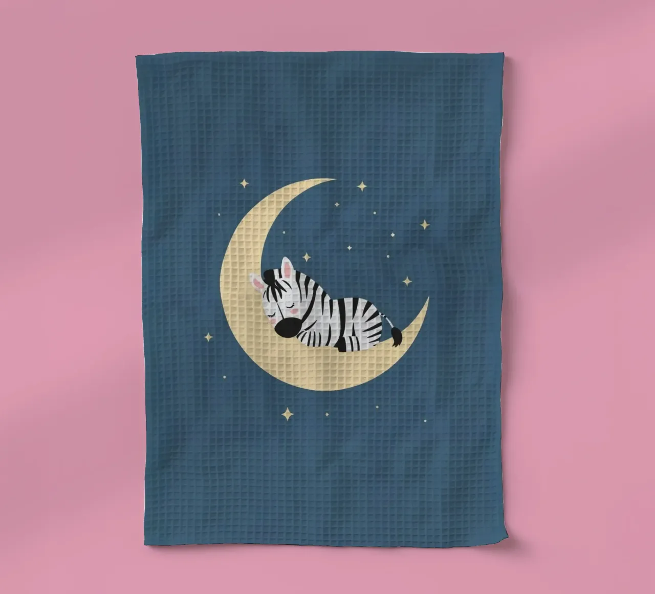 Zèbre mignon endormi sur un croissant de lune avec des étoiles torchon de DesignDoodle